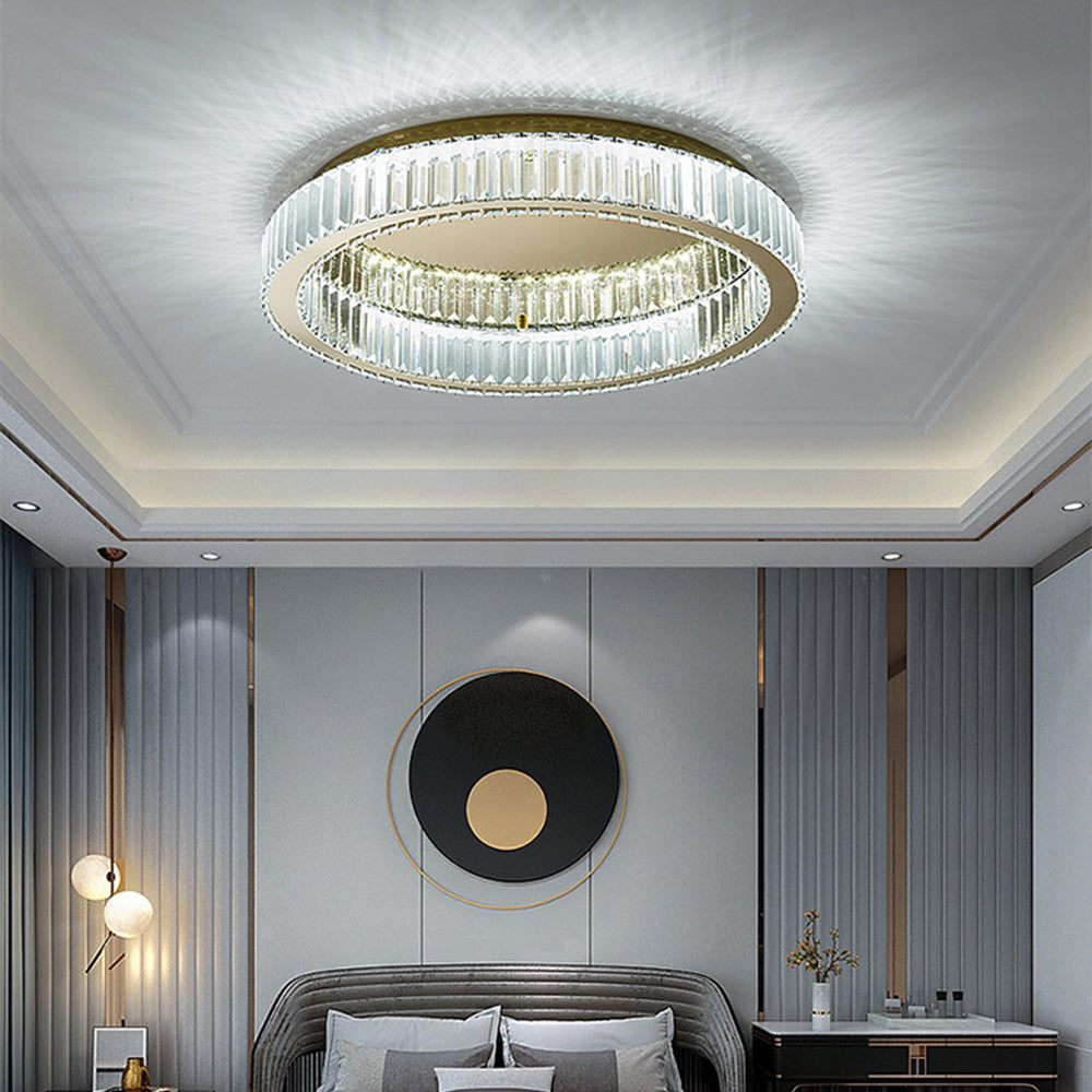 Golden Crystal Ceiling Light, Round LED Flush Mount