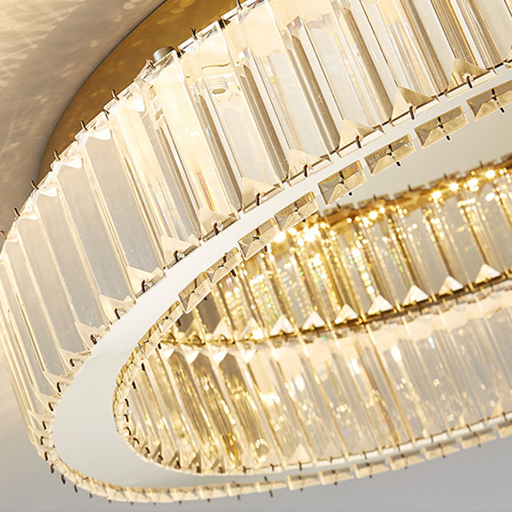 Golden Crystal Ceiling Light, Round LED Flush Mount