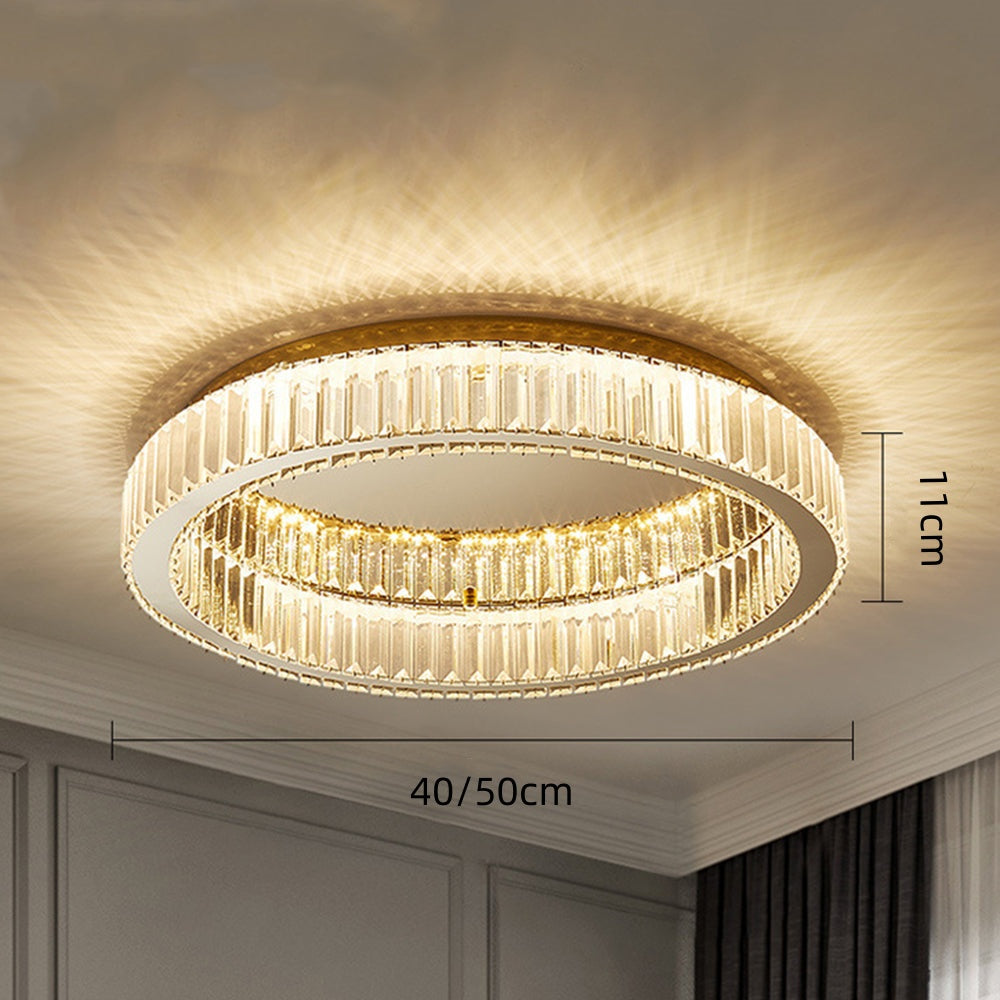 Golden Crystal Ceiling Light, Round LED Flush Mount