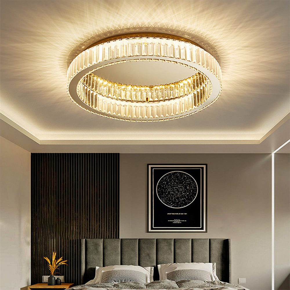 Golden Crystal Ceiling Light, Round LED Flush Mount