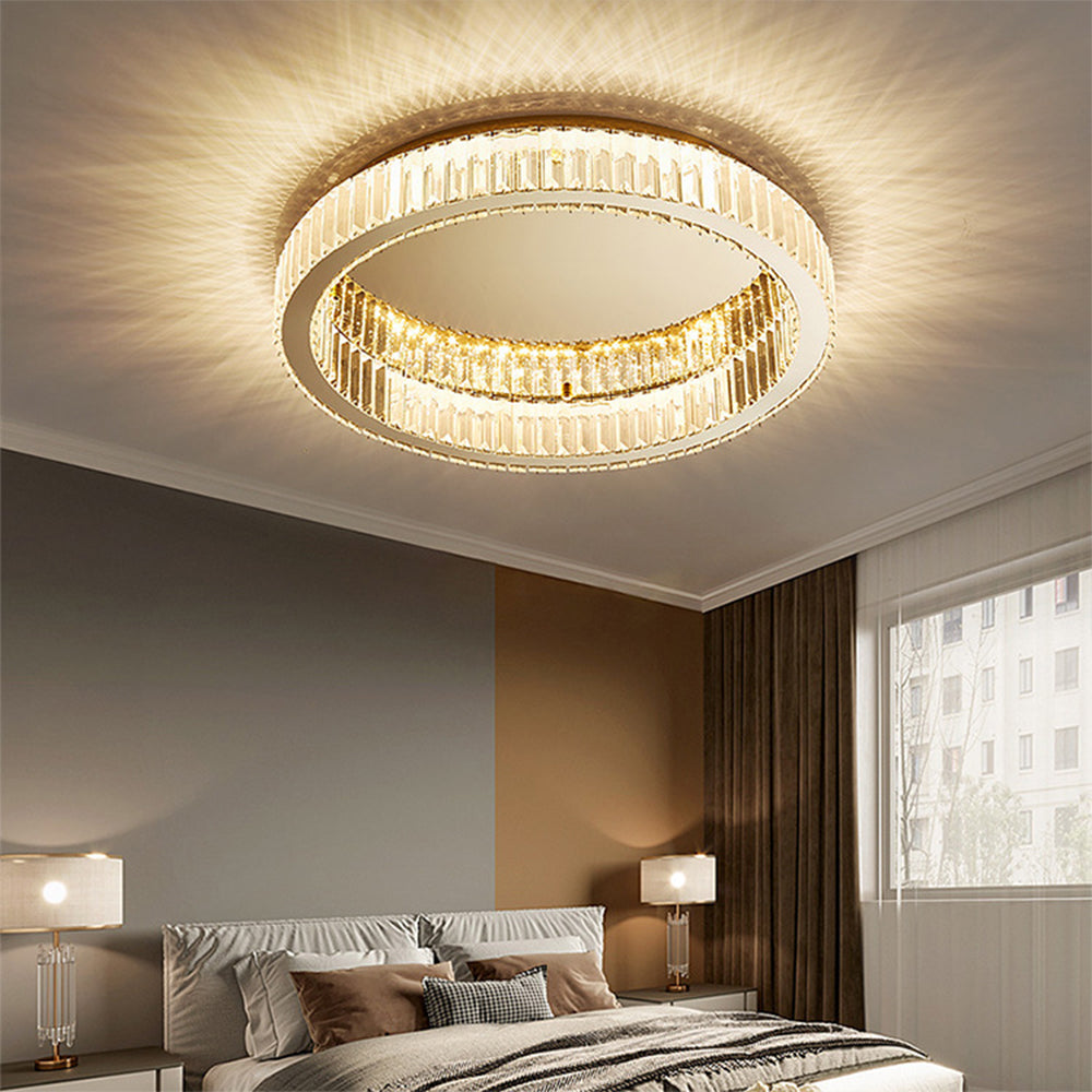 Golden Crystal Ceiling Light, Round LED Flush Mount