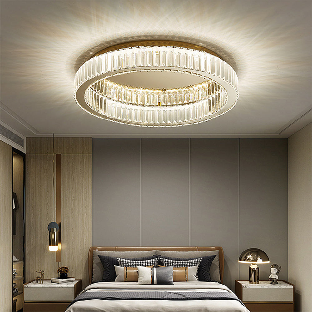 Golden Crystal Ceiling Light, Round LED Flush Mount