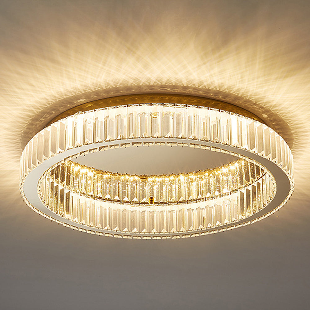 Golden Crystal Ceiling Light, Round LED Flush Mount