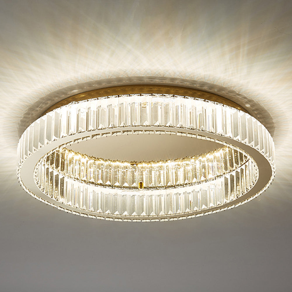 Golden Crystal Ceiling Light, Round LED Flush Mount