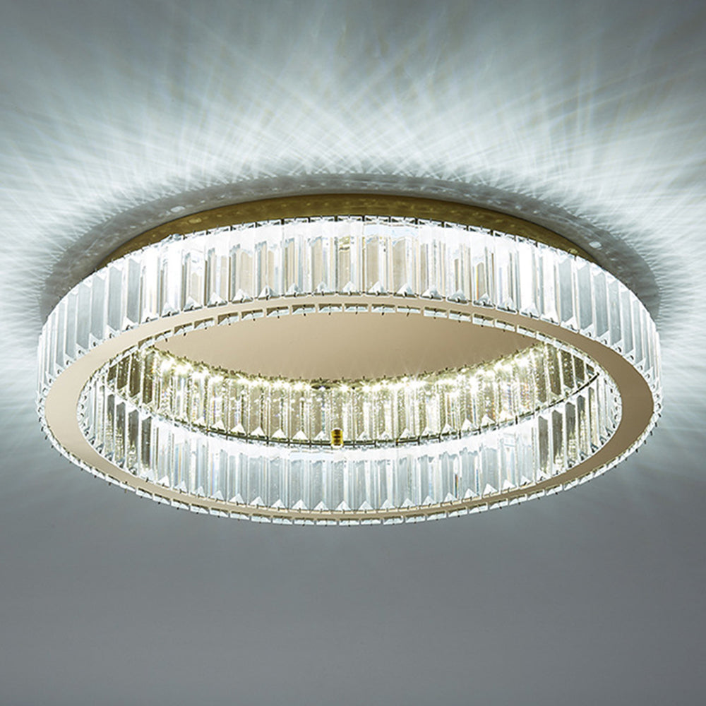 Golden Crystal Ceiling Light, Round LED Flush Mount