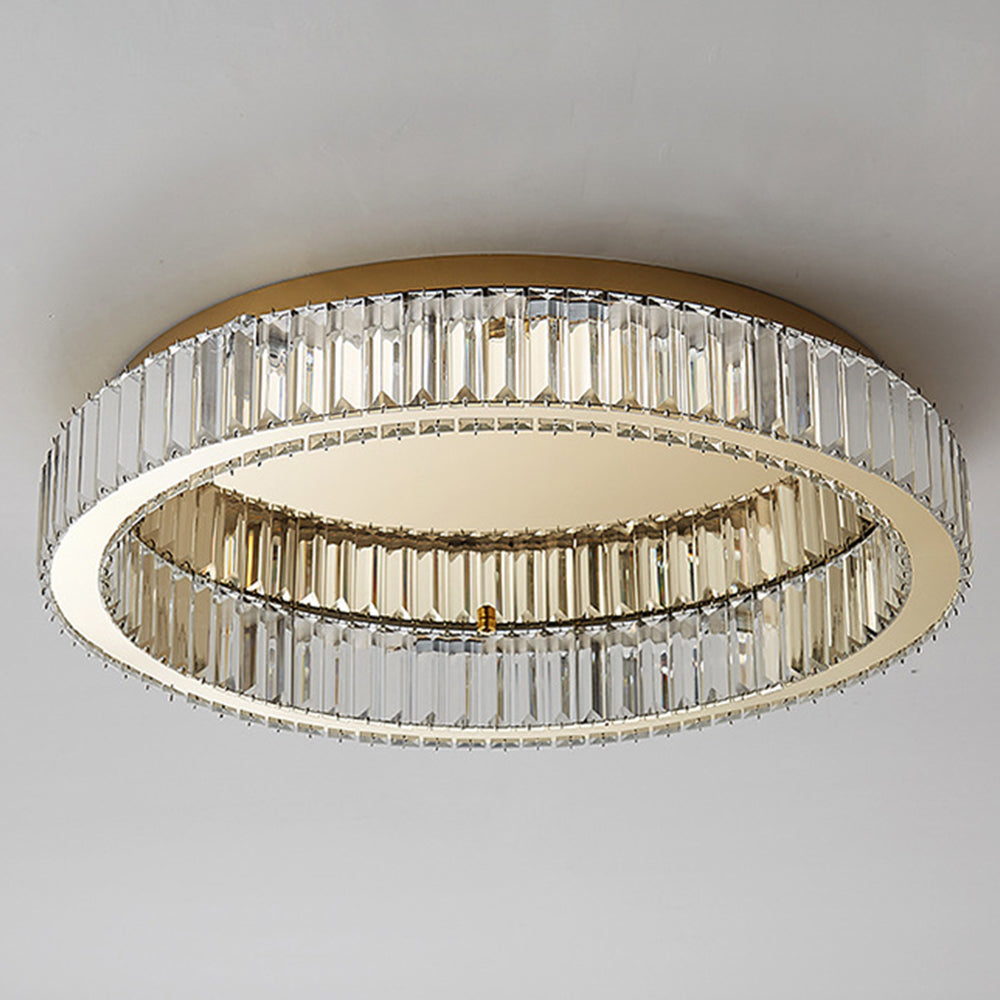 Golden Crystal Ceiling Light, Round LED Flush Mount