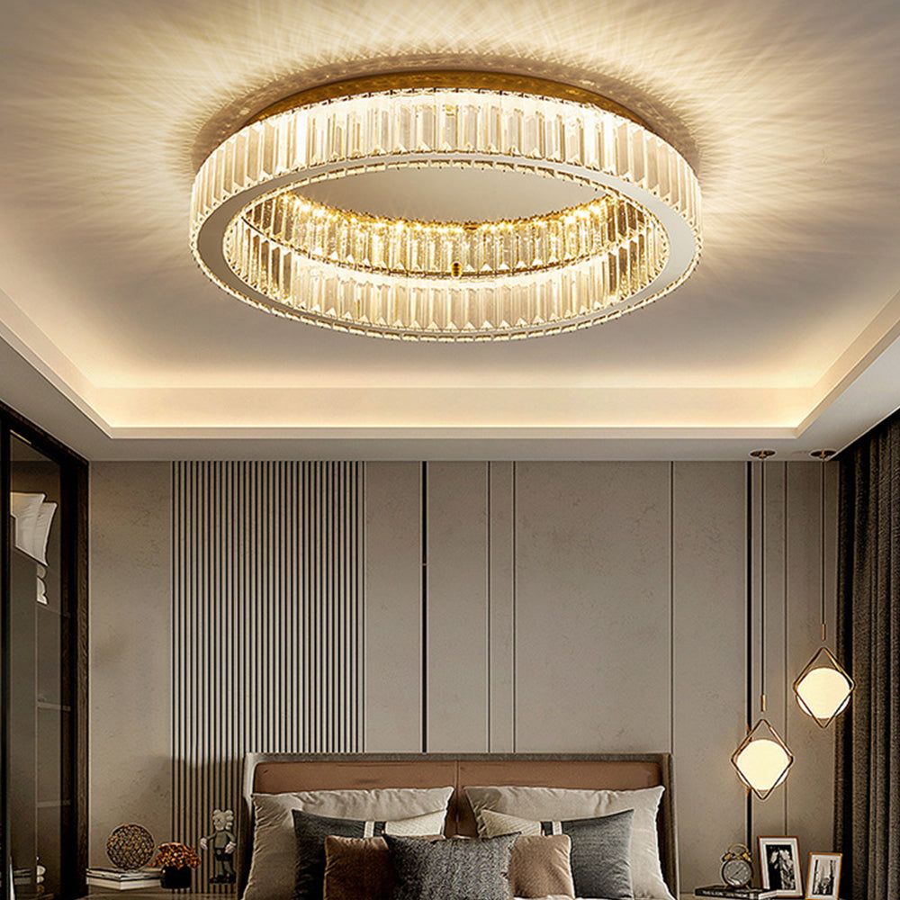Golden Crystal Ceiling Light, Round LED Flush Mount