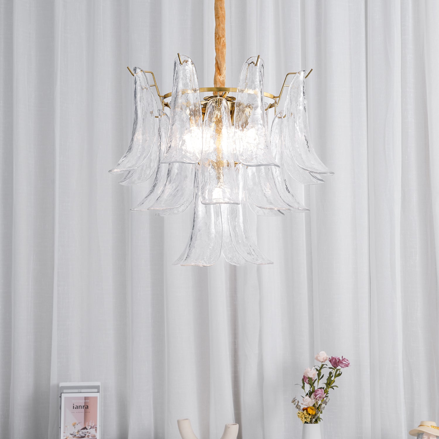 Murano Style Glass Petal Chandelier for Dining or Living Room