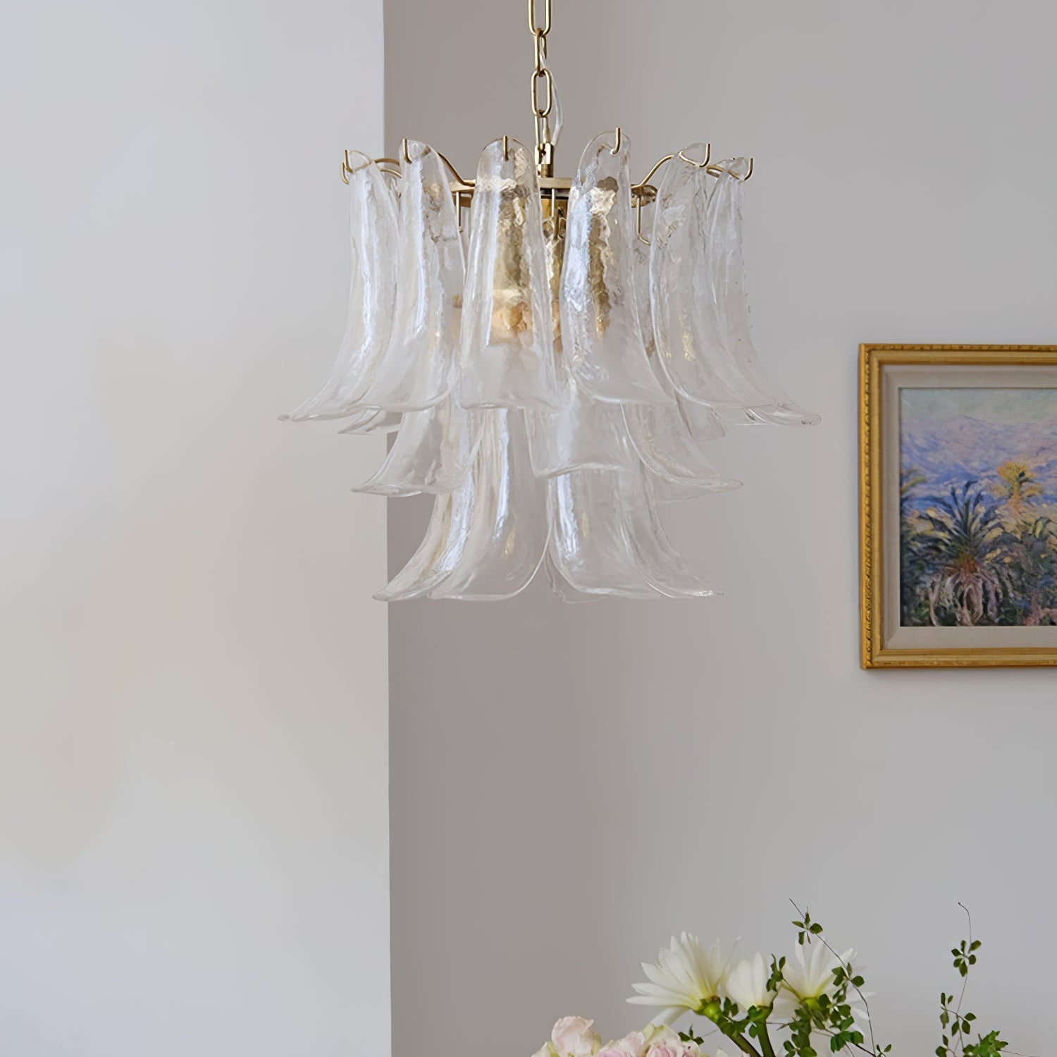 Murano Style Glass Petal Chandelier for Dining or Living Room
