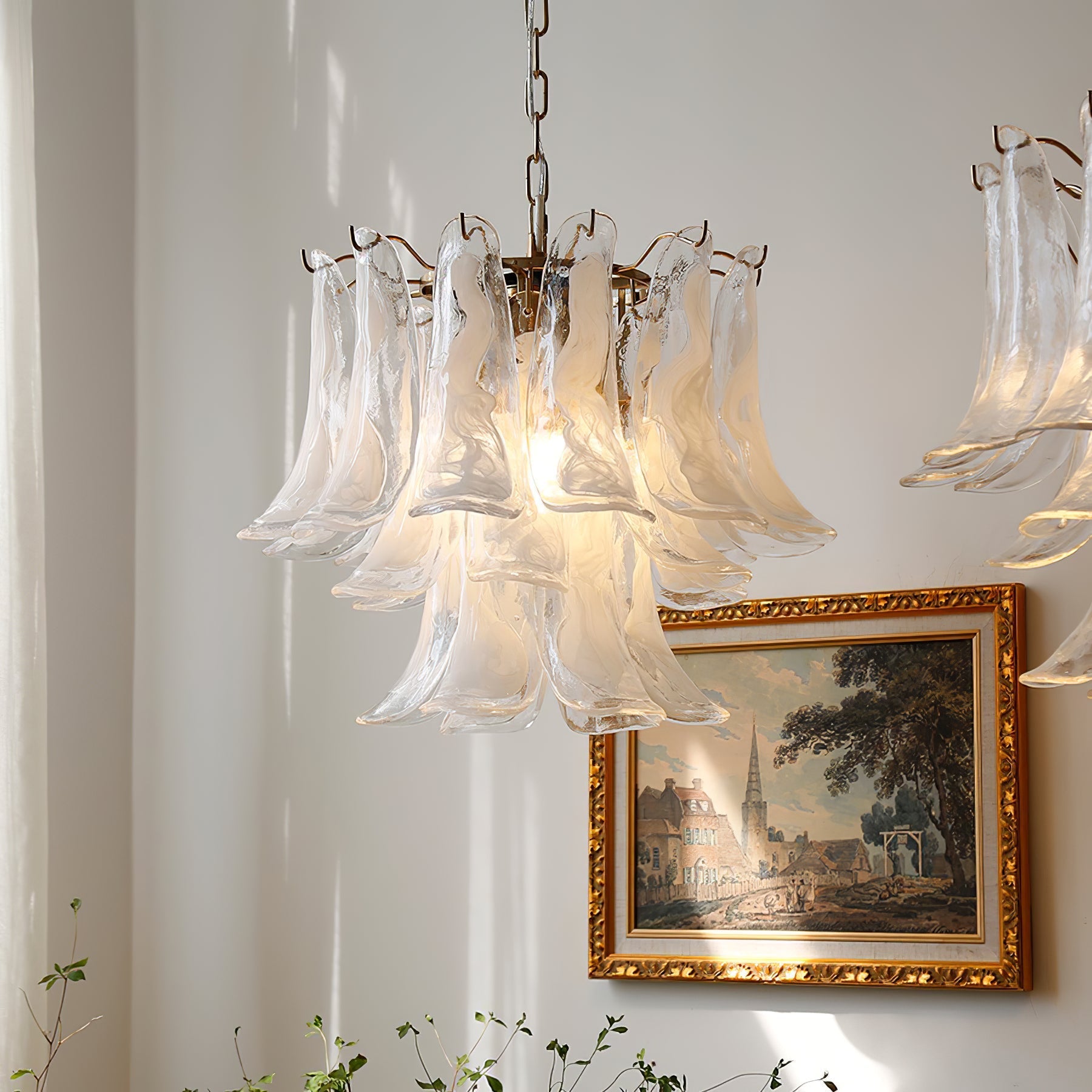 Murano Style Glass Petal Chandelier for Dining or Living Room