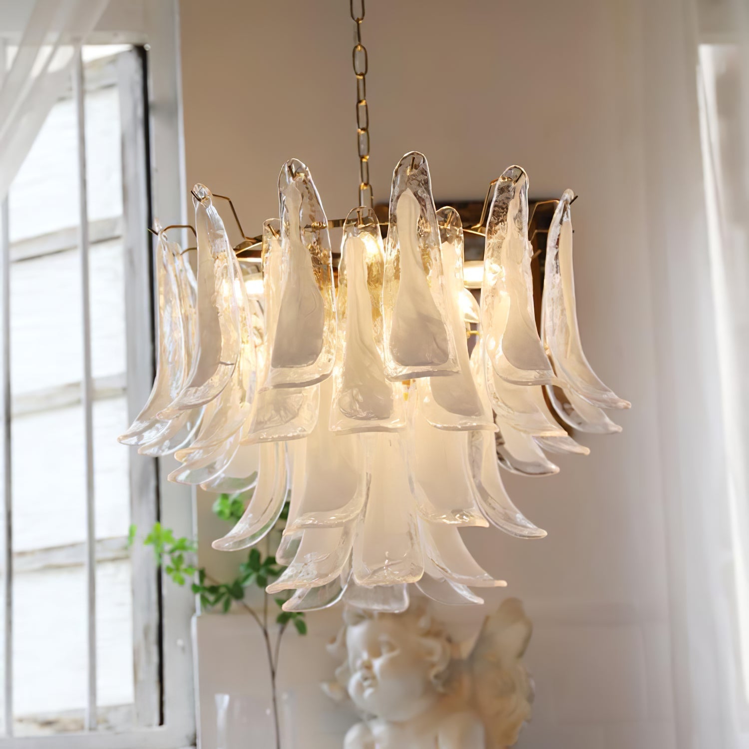 Murano Style Glass Petal Chandelier for Dining or Living Room