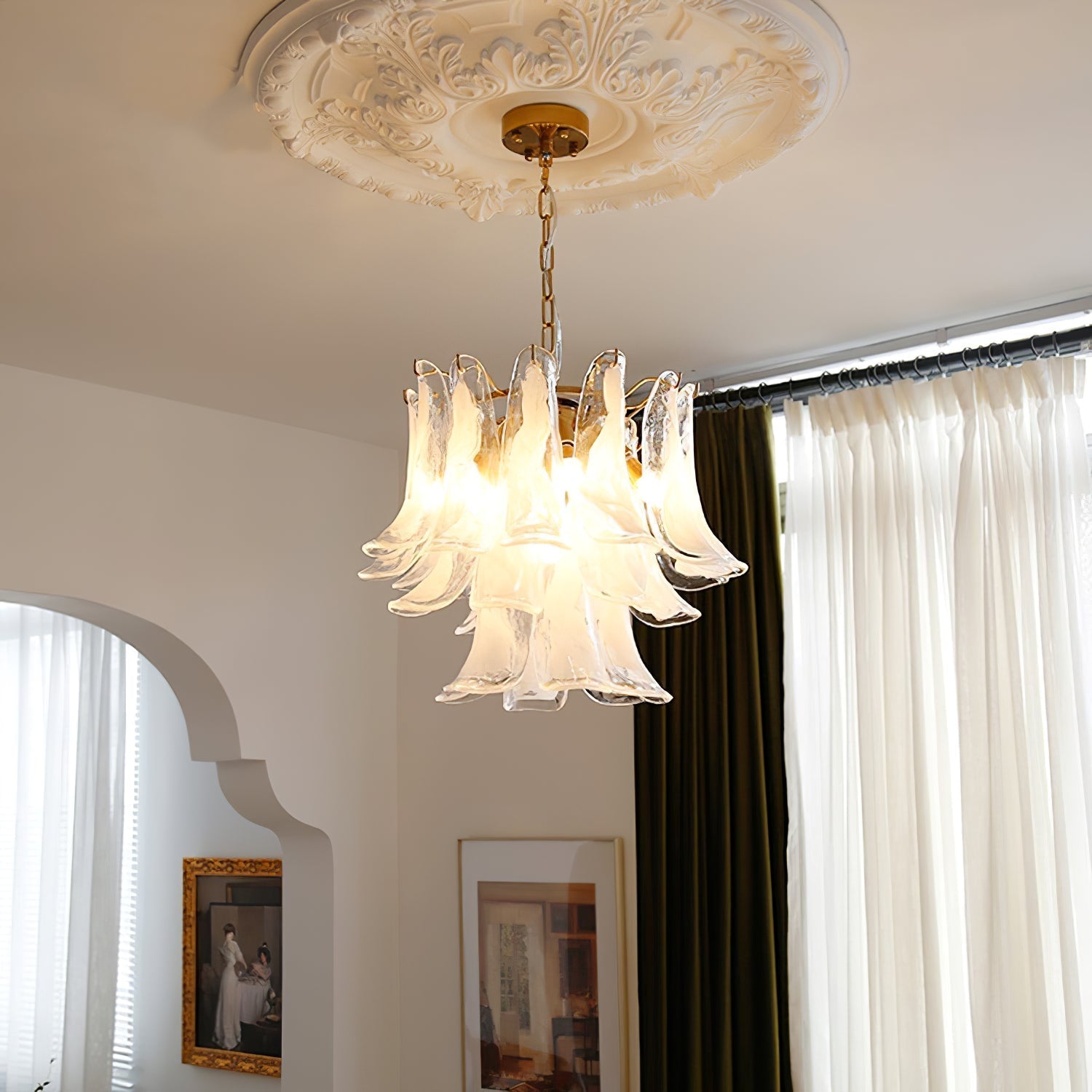 Murano Style Glass Petal Chandelier for Dining or Living Room