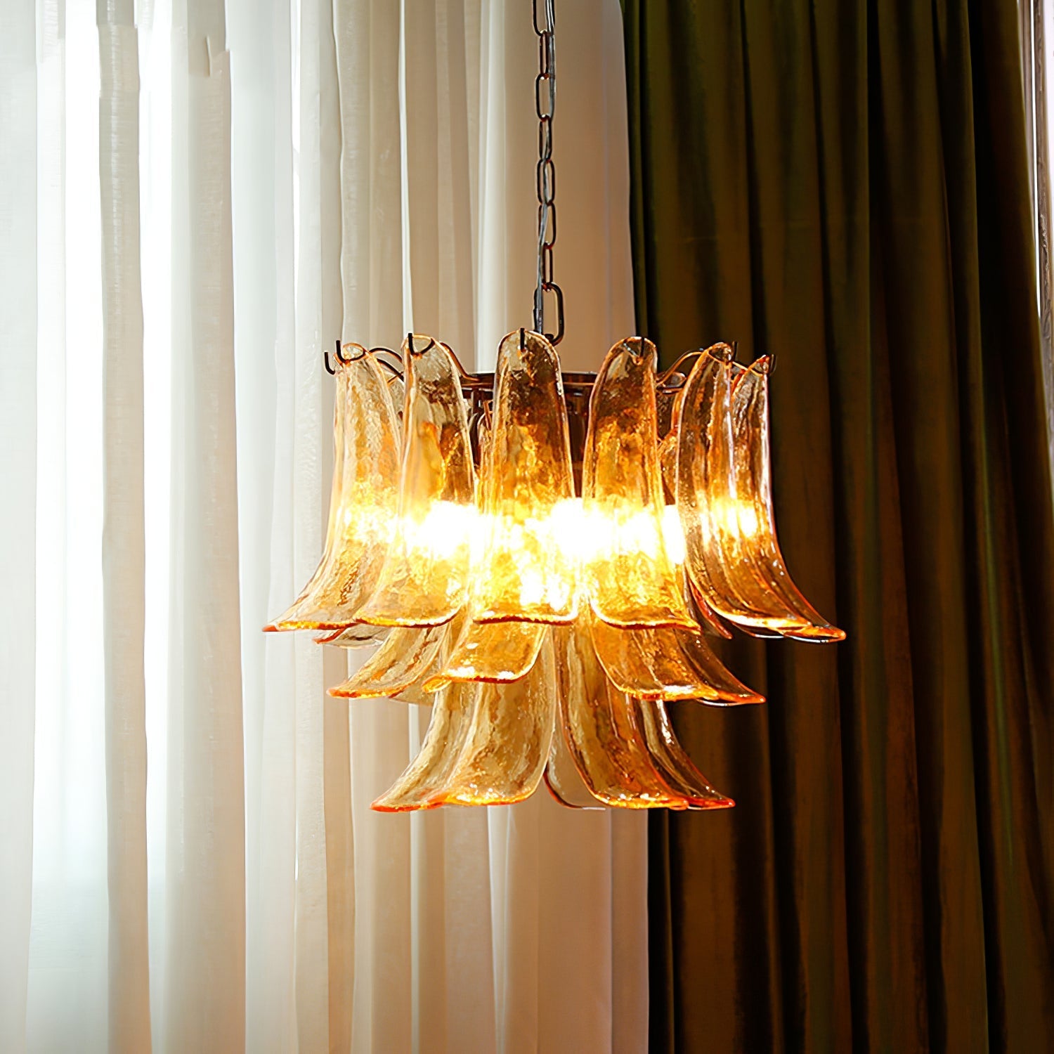 Murano Style Glass Petal Chandelier for Dining or Living Room