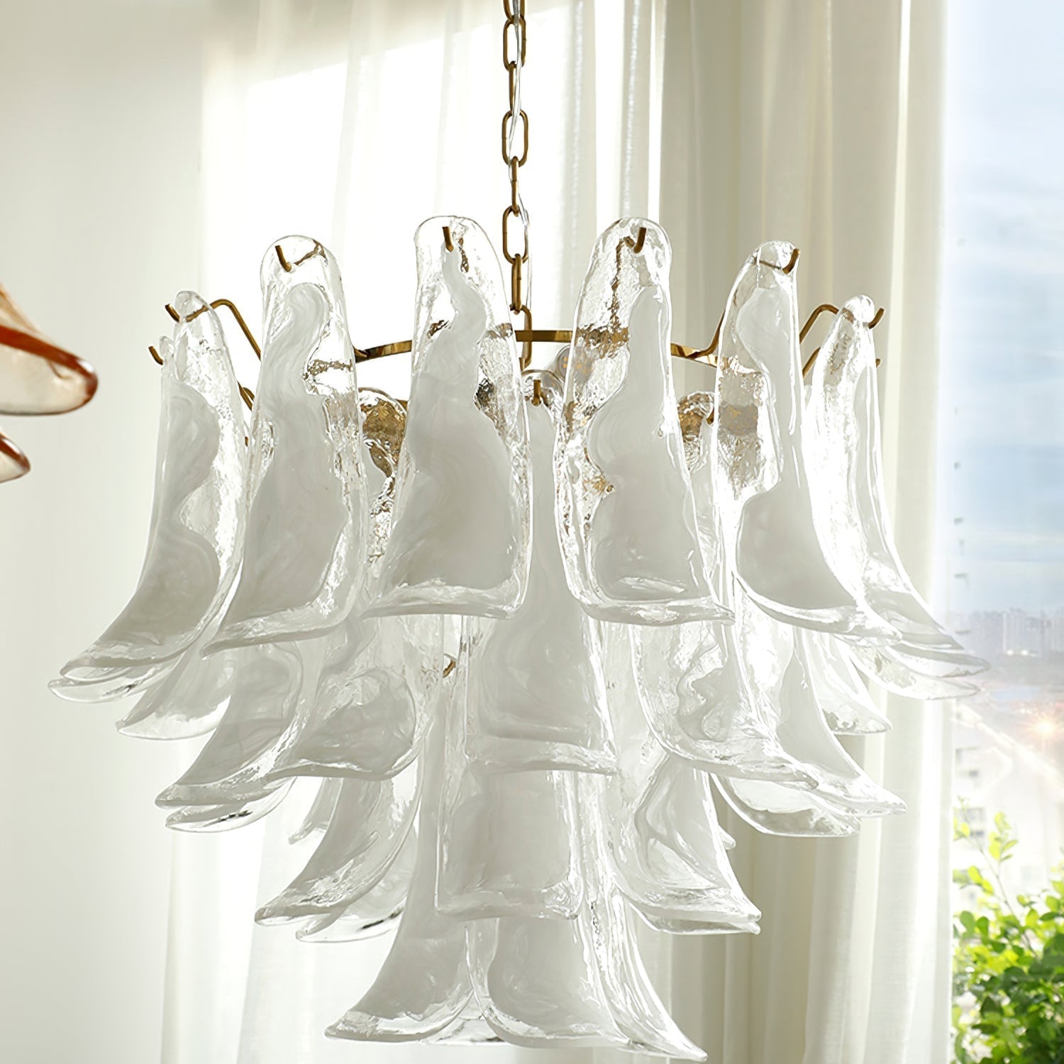 Murano Style Glass Petal Chandelier for Dining or Living Room