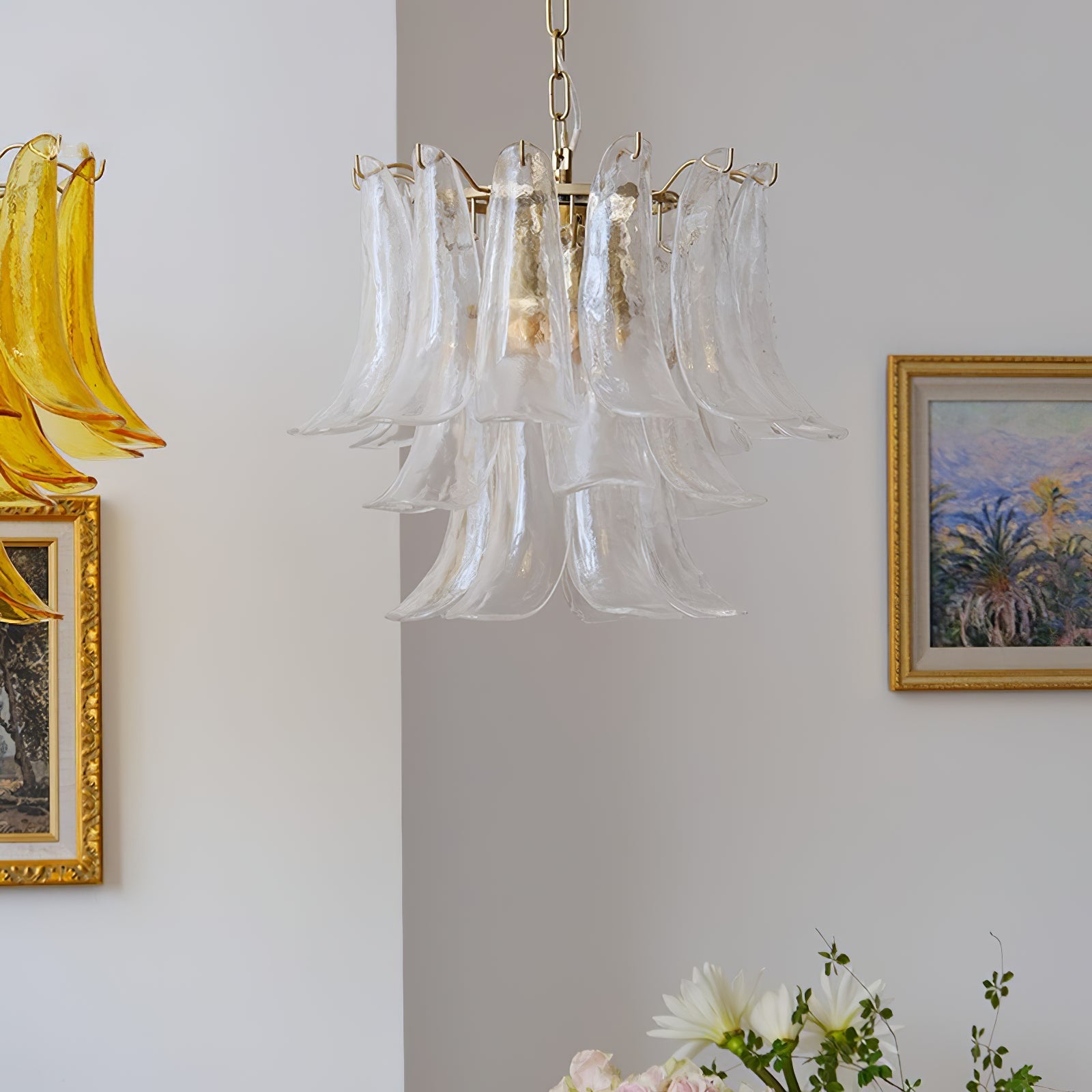 Murano Style Glass Petal Chandelier for Dining or Living Room