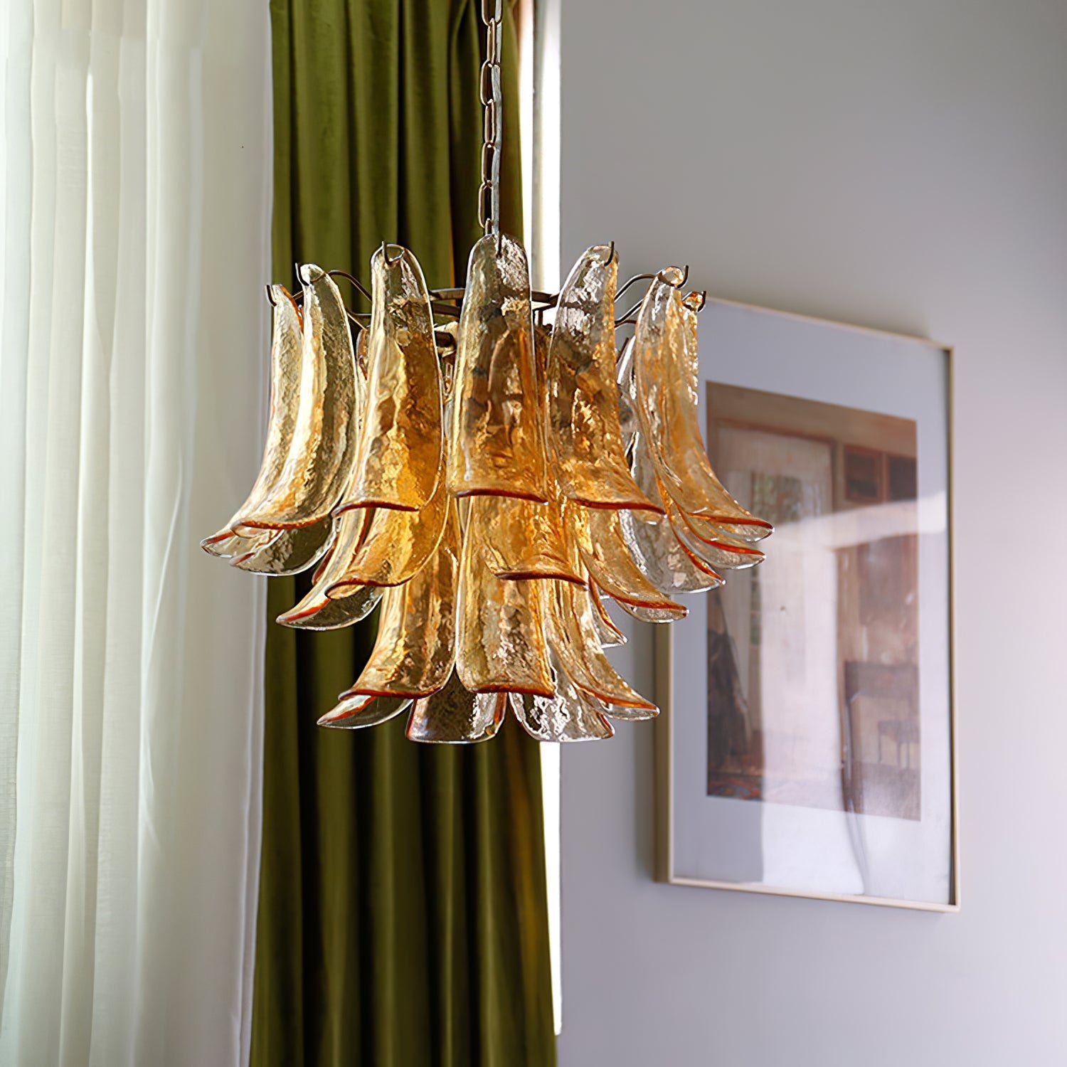 Murano Style Glass Petal Chandelier for Dining or Living Room