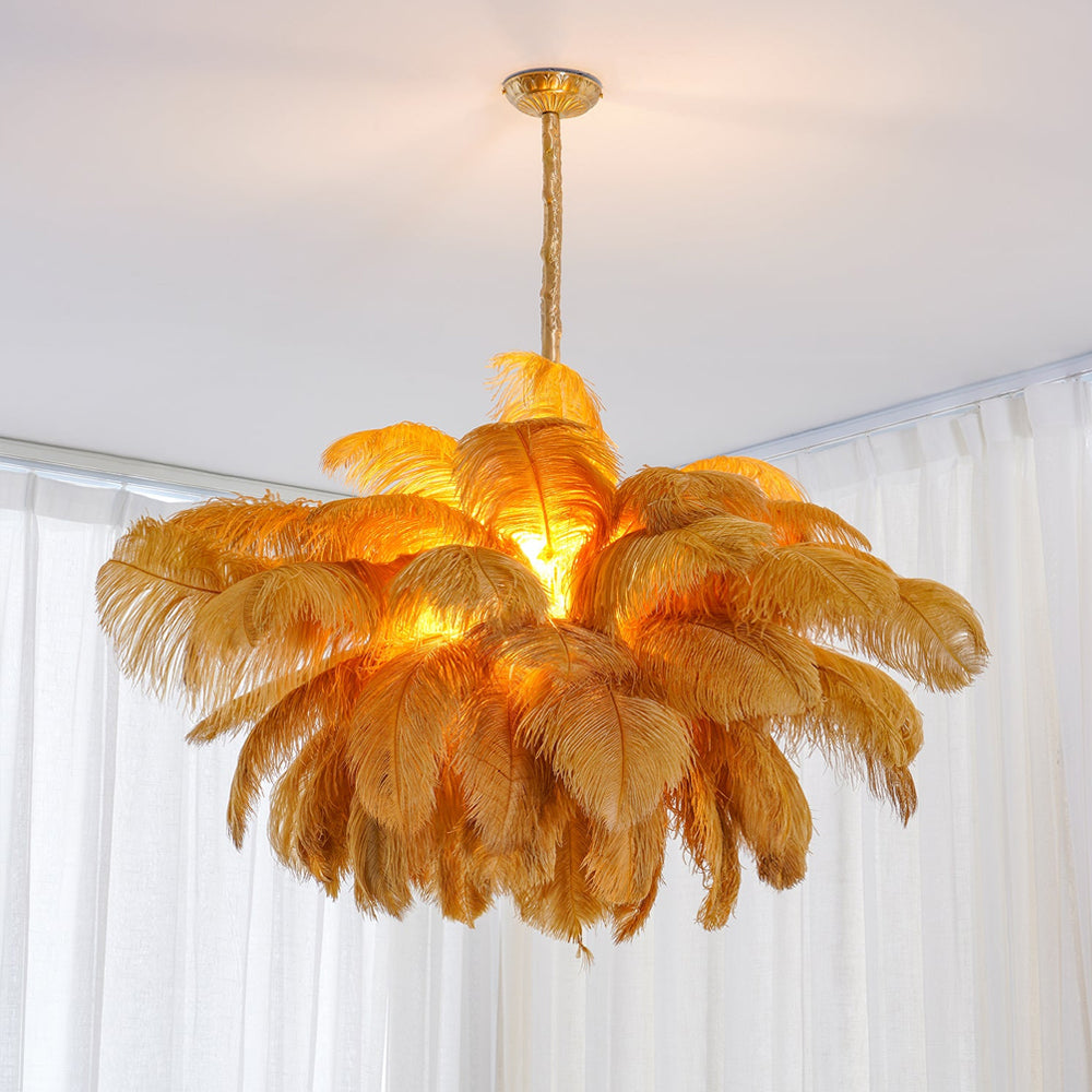 Luxury Ostrich Feather Brass Chandelier for Bedroom or Living Room