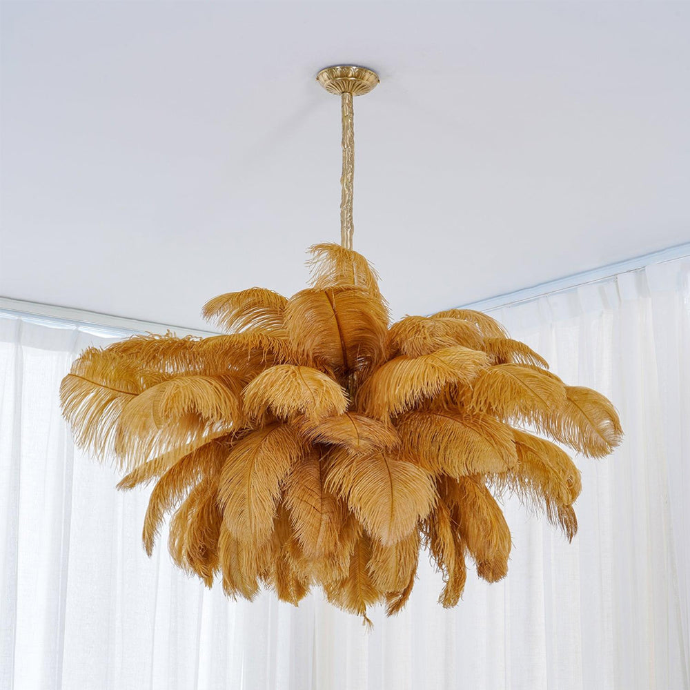 Luxury Ostrich Feather Brass Chandelier for Bedroom or Living Room