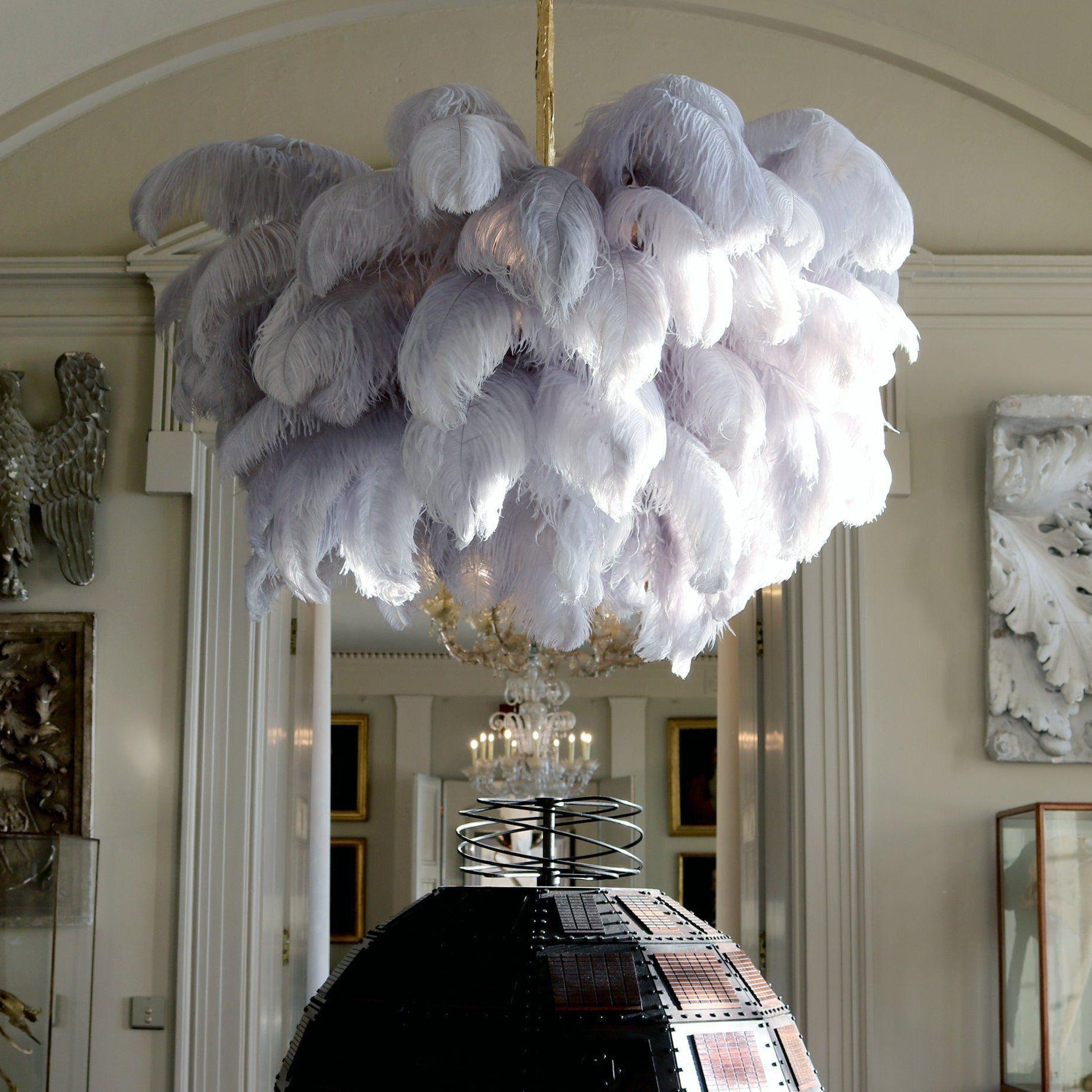 Luxury Ostrich Feather Brass Chandelier for Bedroom or Living Room