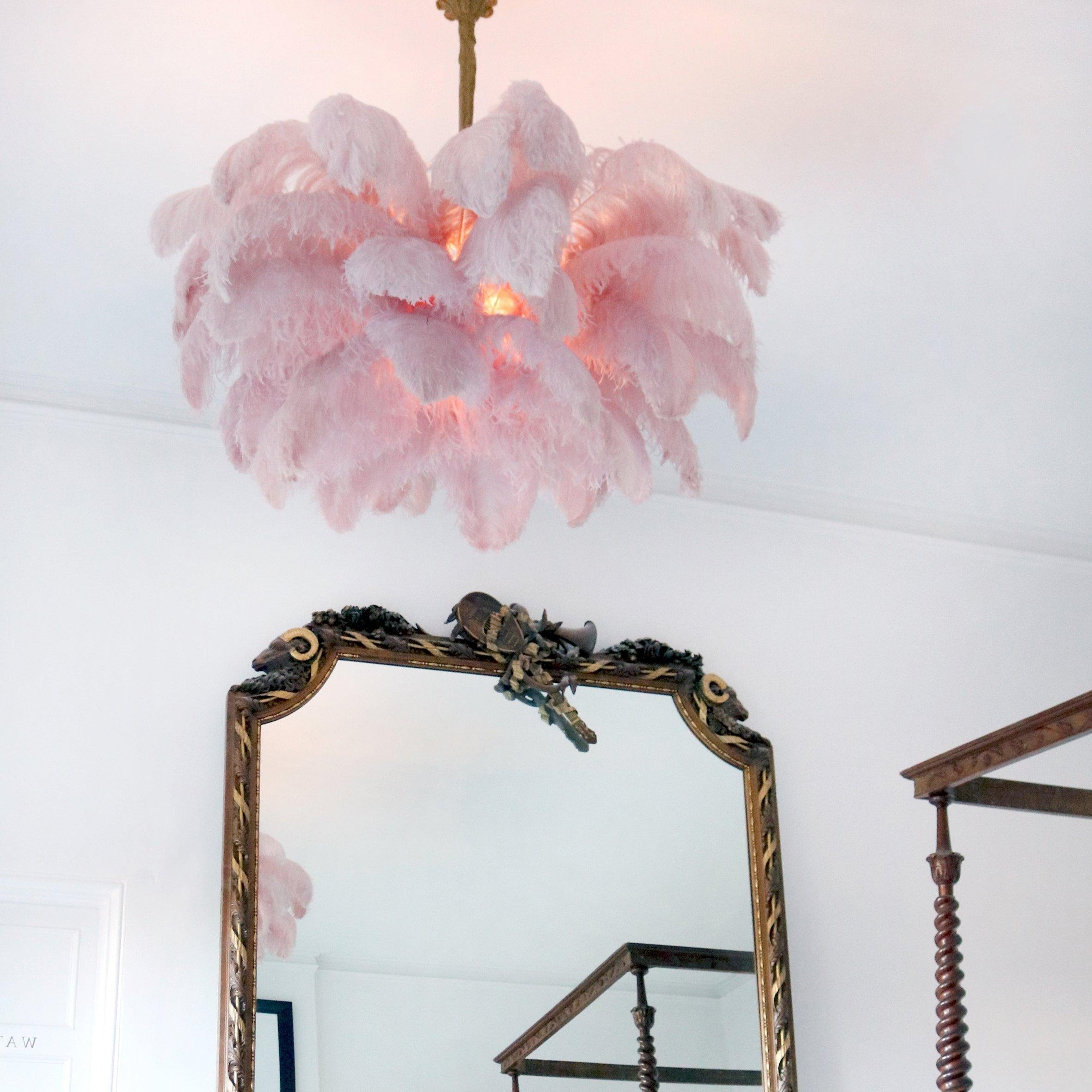 Luxury Ostrich Feather Brass Chandelier for Bedroom or Living Room
