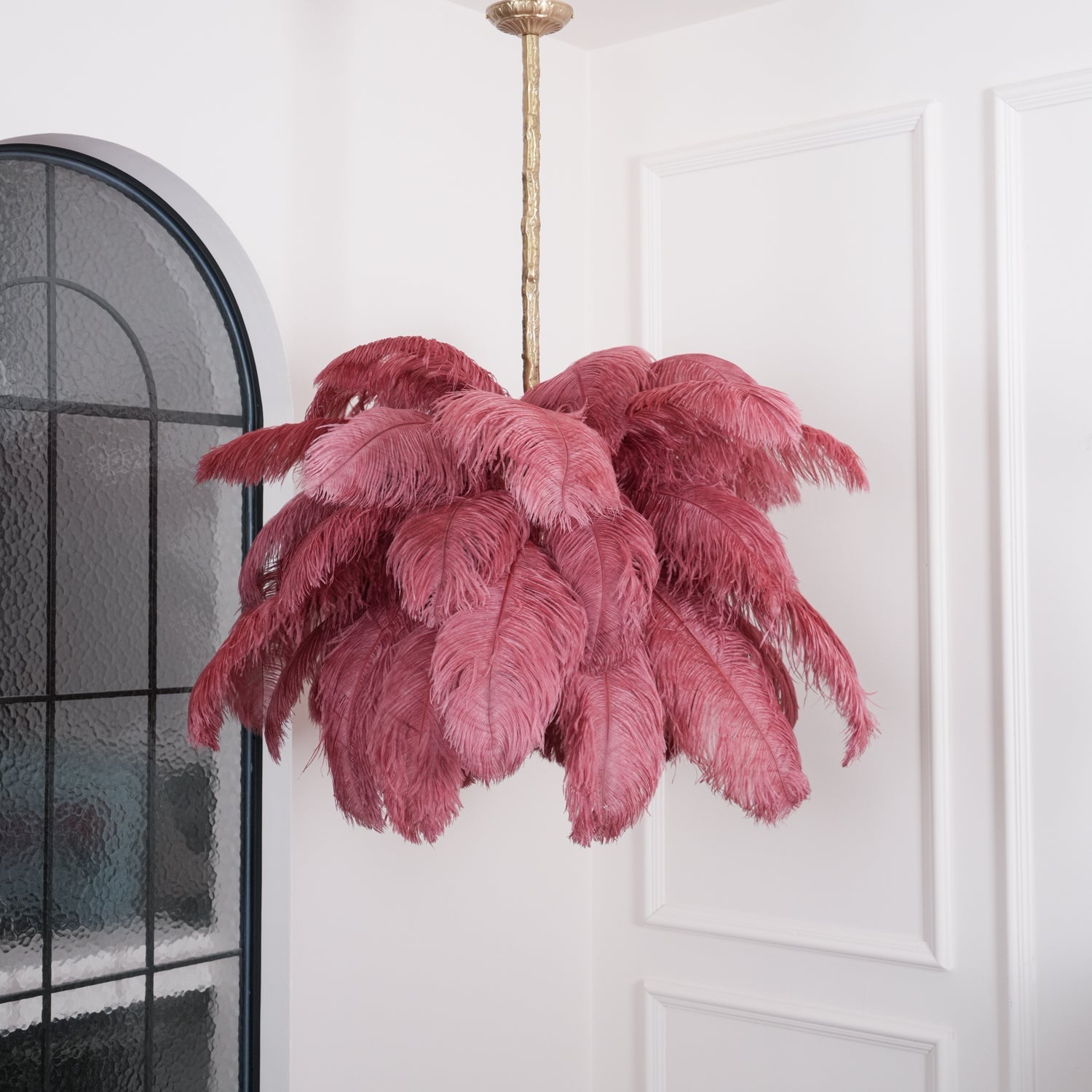 Luxury Ostrich Feather Brass Chandelier for Bedroom or Living Room