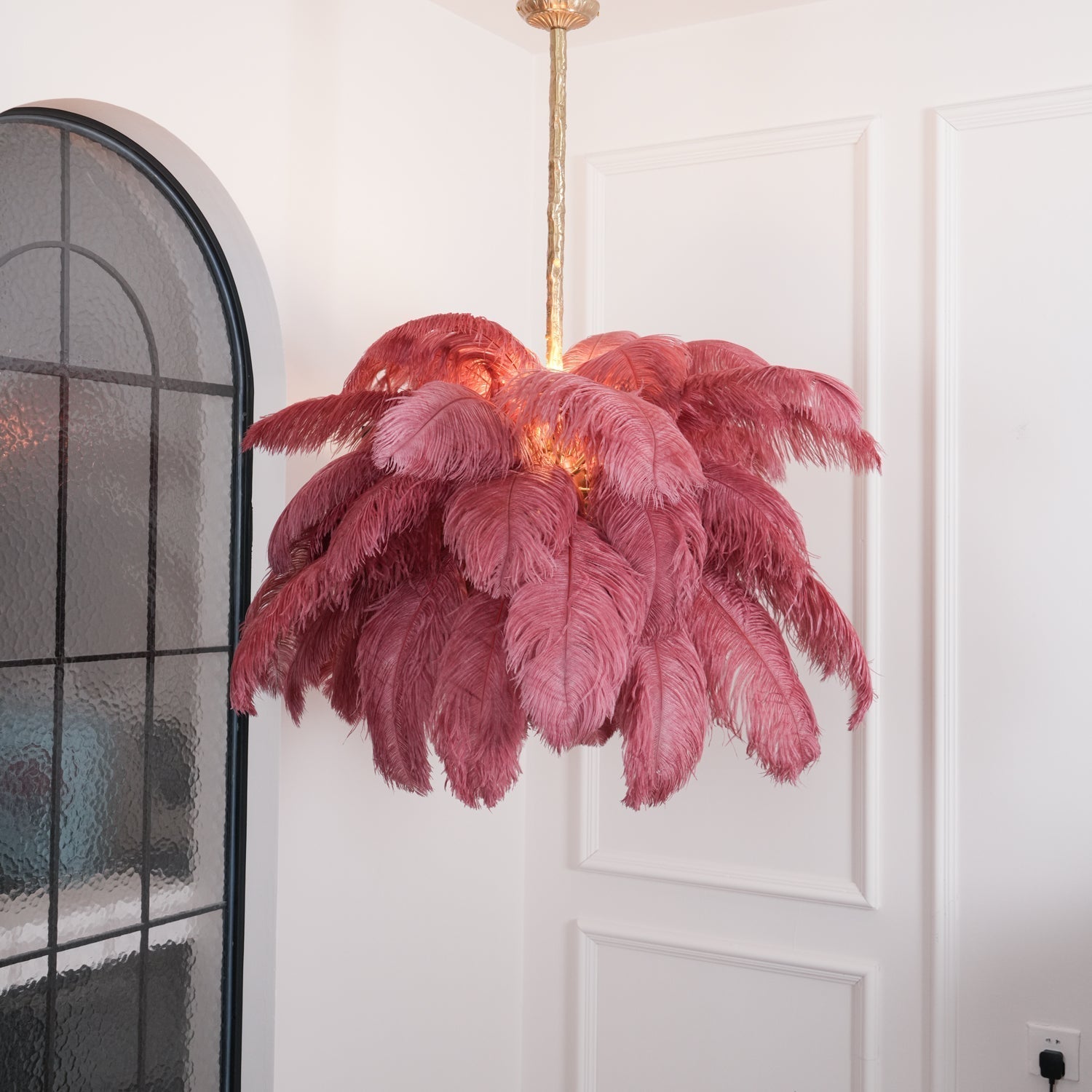 Luxury Ostrich Feather Brass Chandelier for Bedroom or Living Room