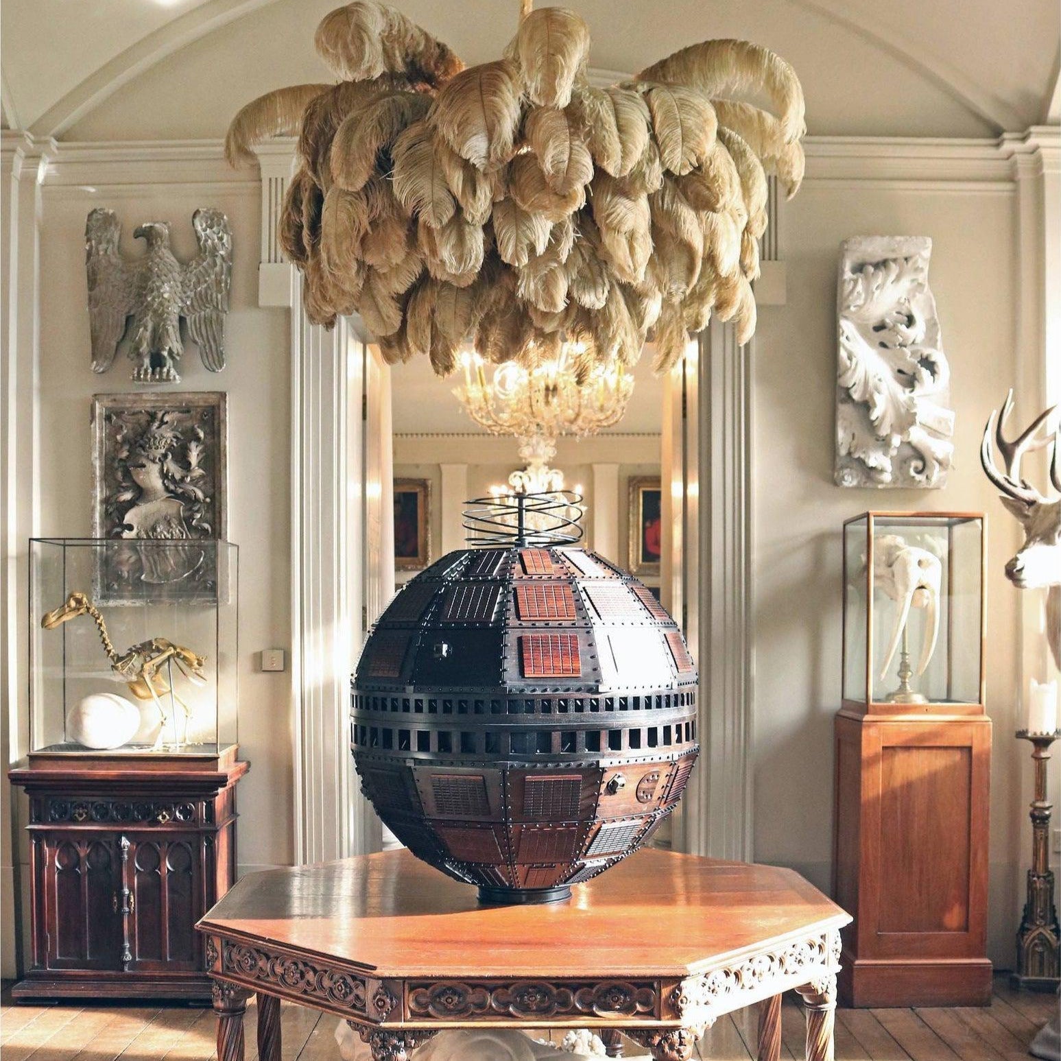 Luxury Ostrich Feather Brass Chandelier for Bedroom or Living Room