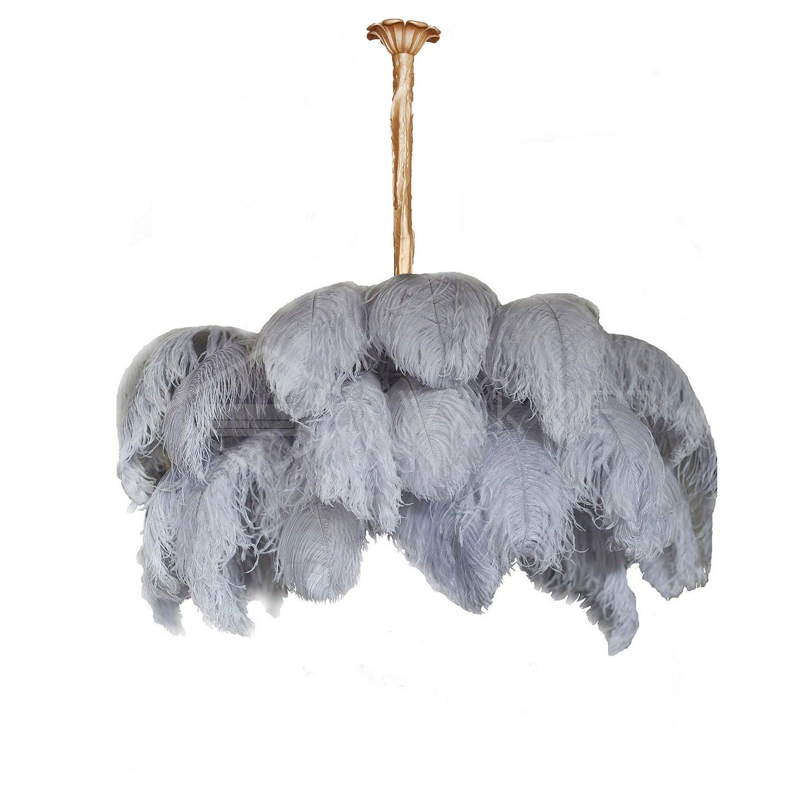 Luxury Ostrich Feather Brass Chandelier for Bedroom or Living Room