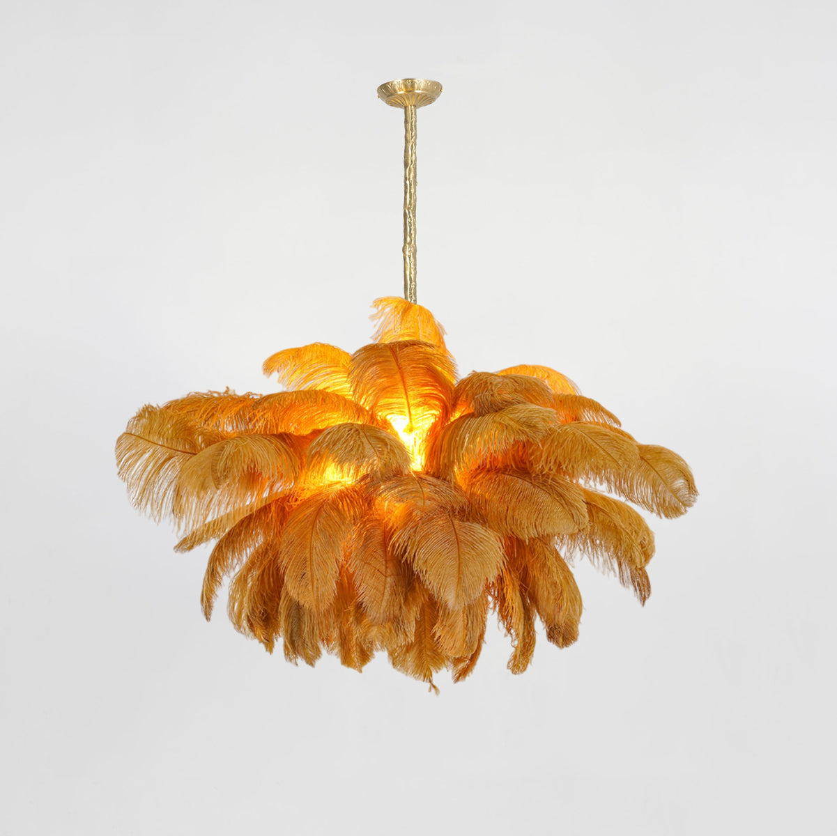 Luxury Ostrich Feather Brass Chandelier for Bedroom or Living Room