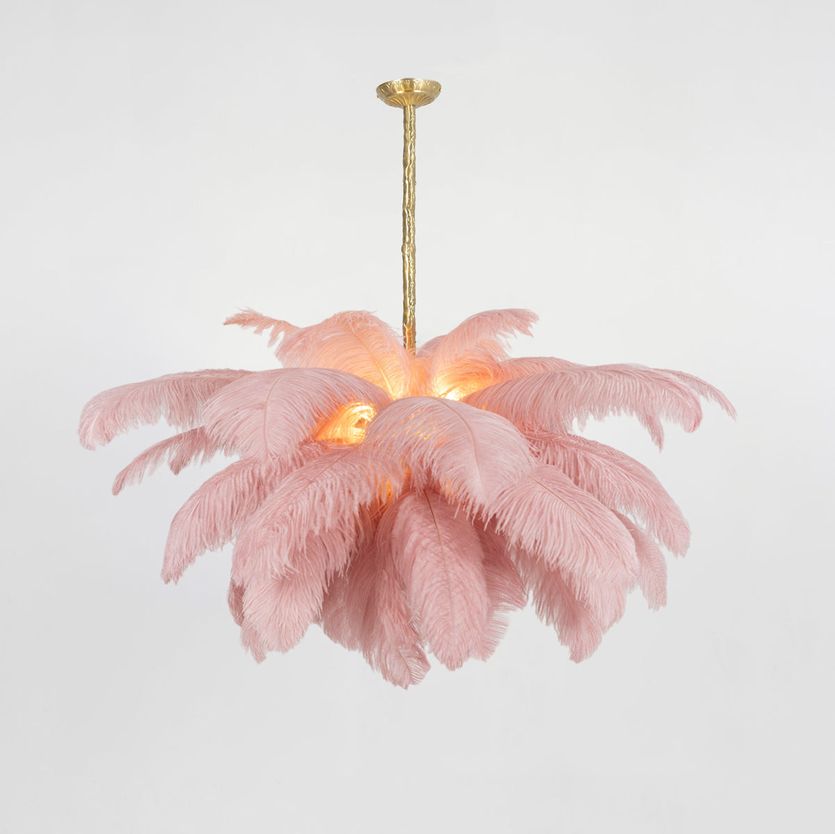 Luxury Ostrich Feather Brass Chandelier for Bedroom or Living Room