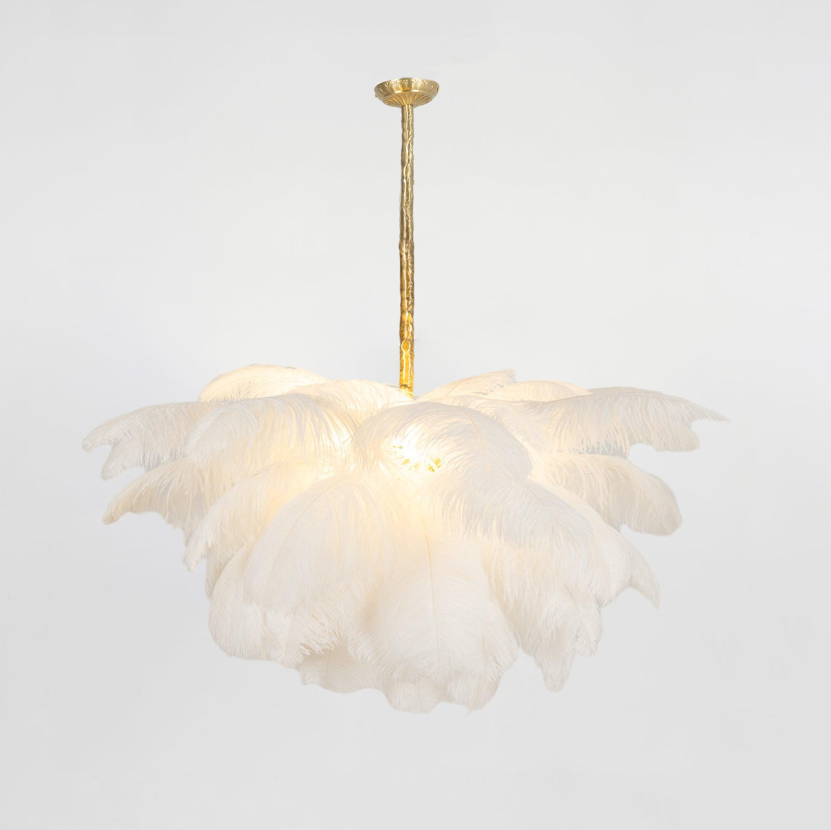 Luxury Ostrich Feather Brass Chandelier for Bedroom or Living Room