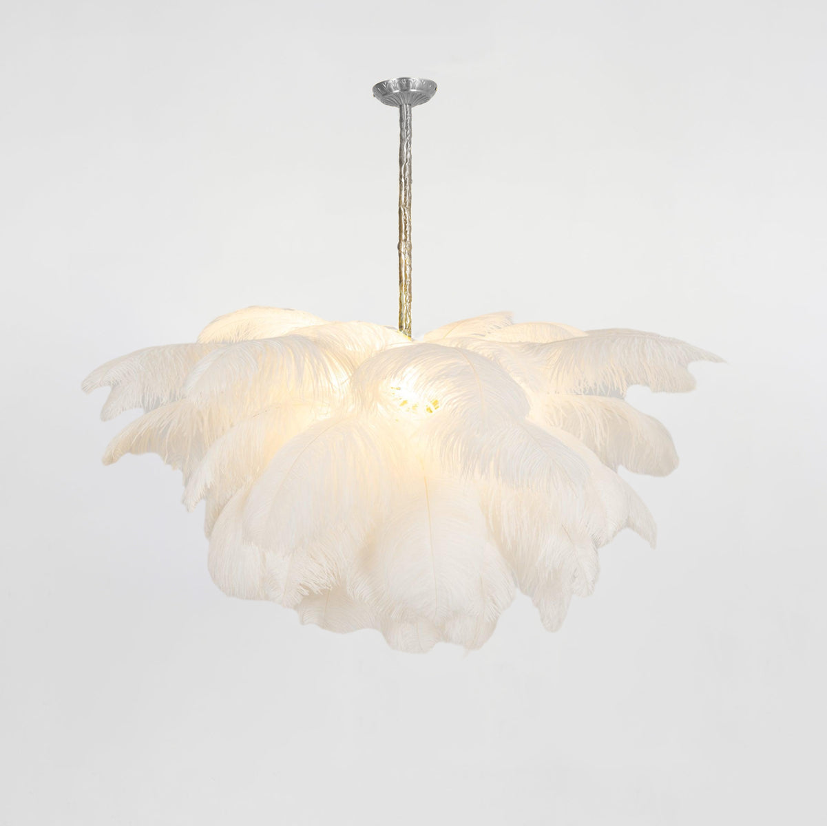 Luxury Ostrich Feather Brass Chandelier for Bedroom or Living Room