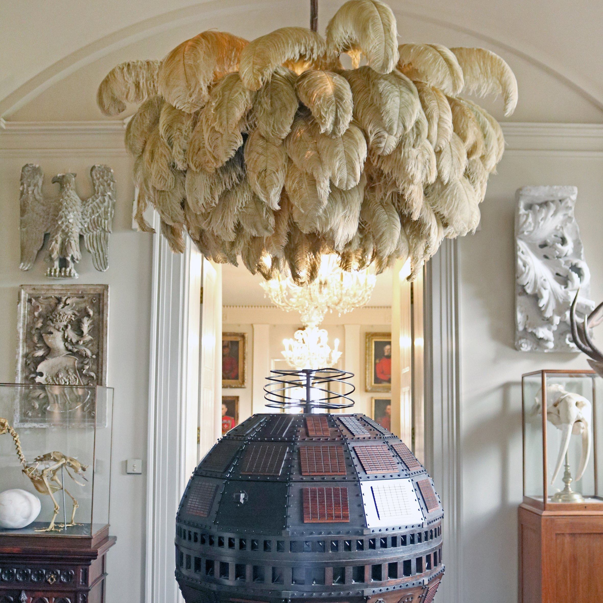 Luxury Ostrich Feather Brass Chandelier for Bedroom or Living Room