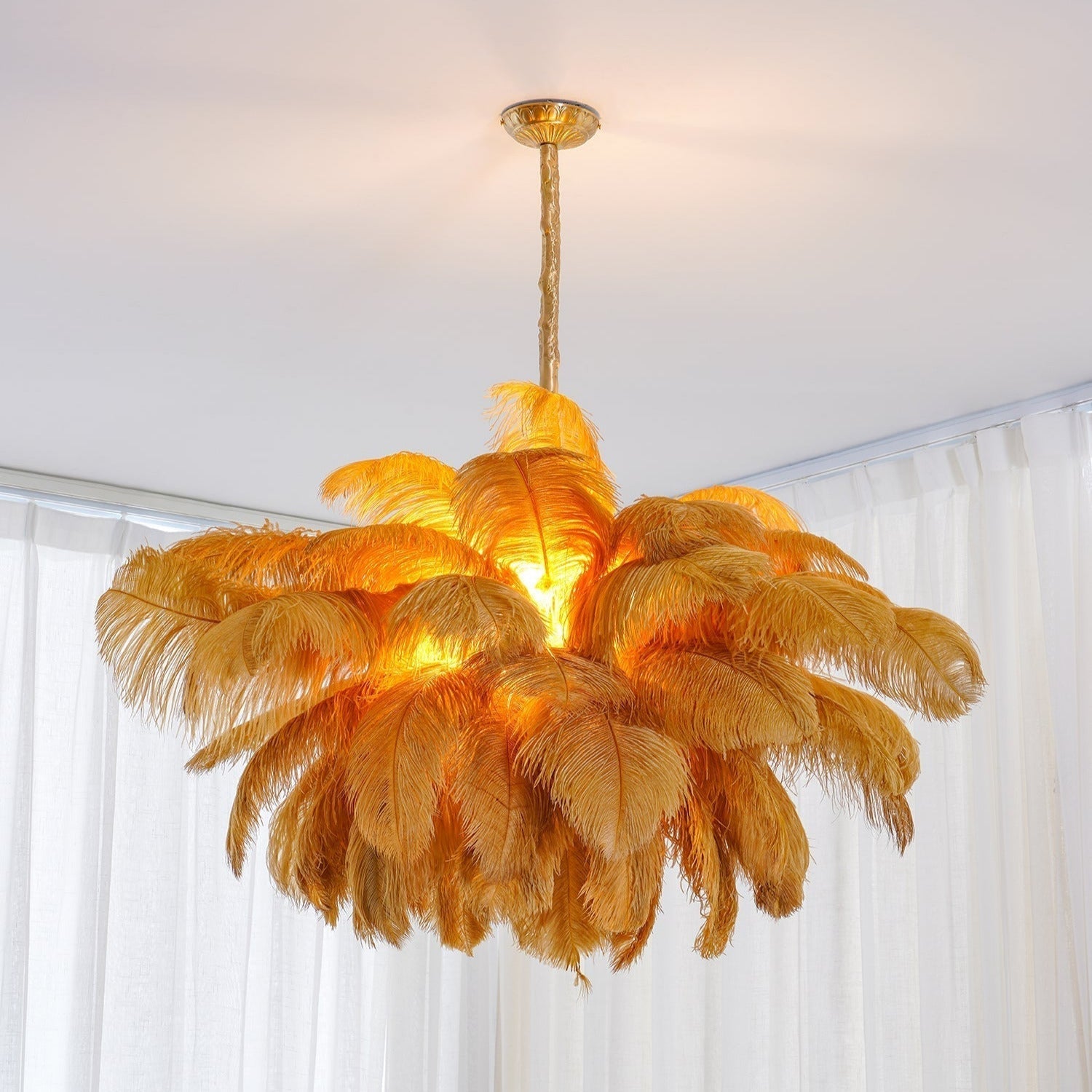 Luxury Ostrich Feather Brass Chandelier for Bedroom or Living Room
