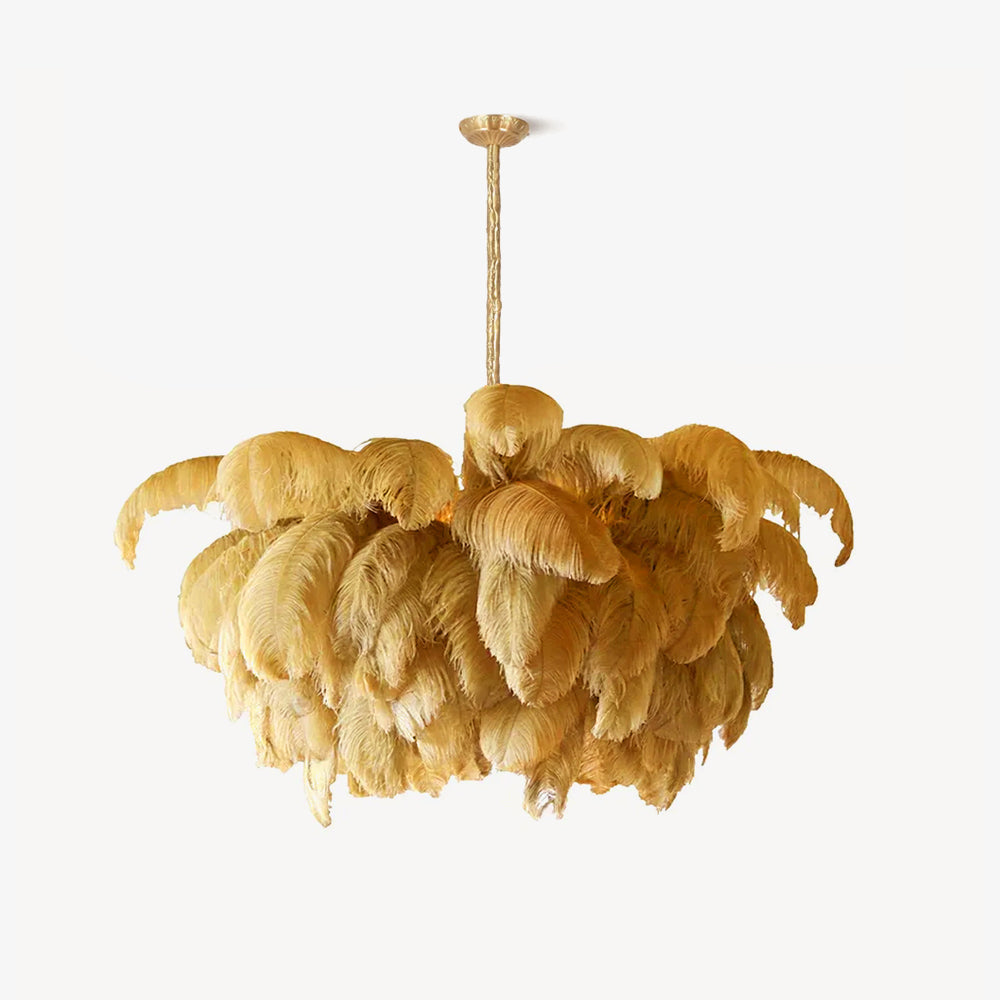 Luxury Ostrich Feather Brass Chandelier for Bedroom or Living Room