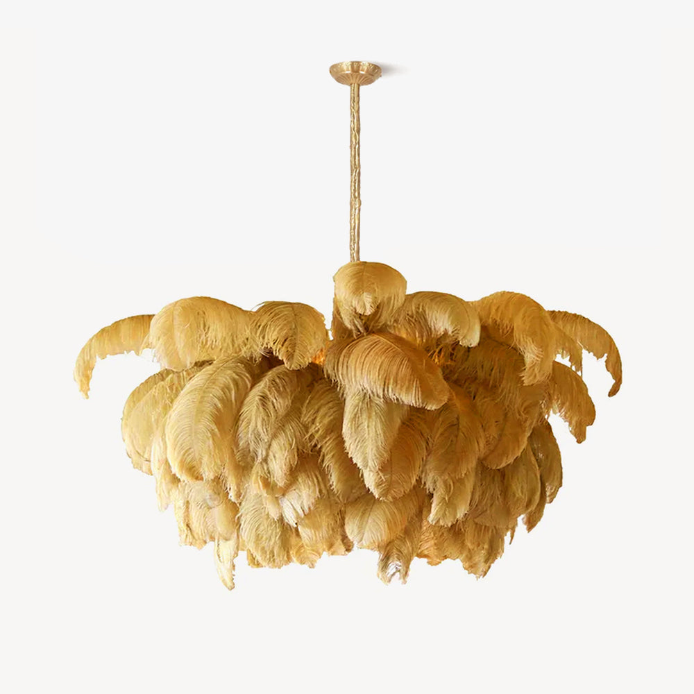 Luxury Ostrich Feather Brass Chandelier for Bedroom or Living Room