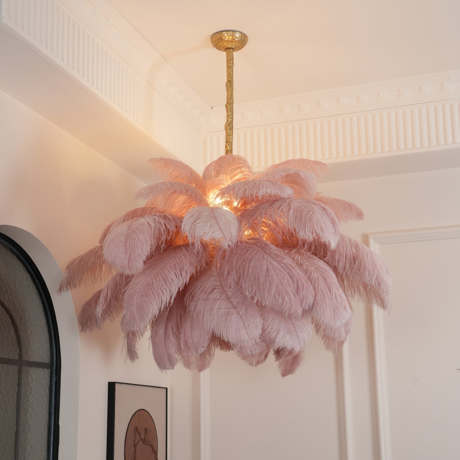 Luxury Ostrich Feather Brass Chandelier for Bedroom or Living Room