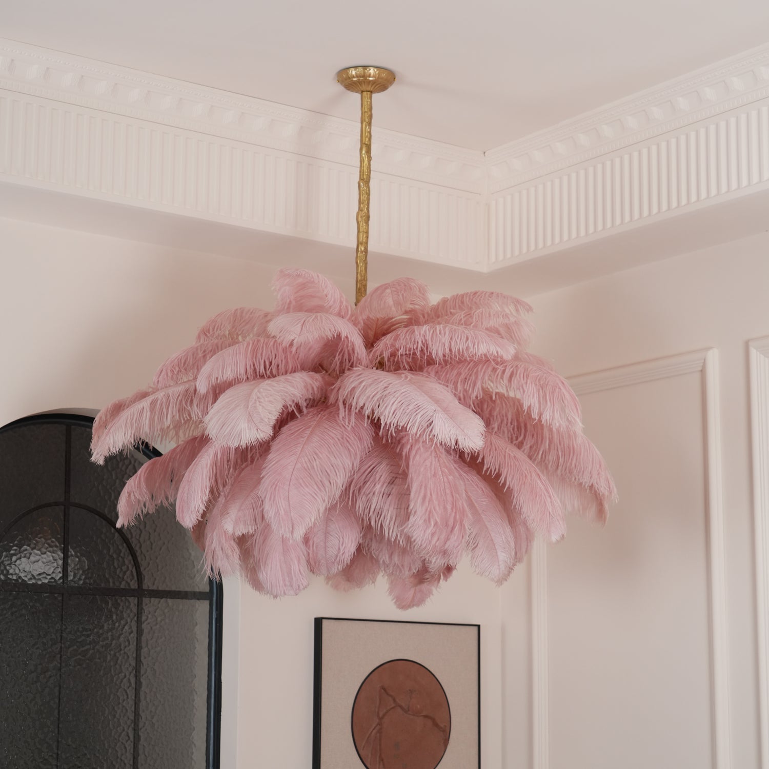 Luxury Ostrich Feather Brass Chandelier for Bedroom or Living Room