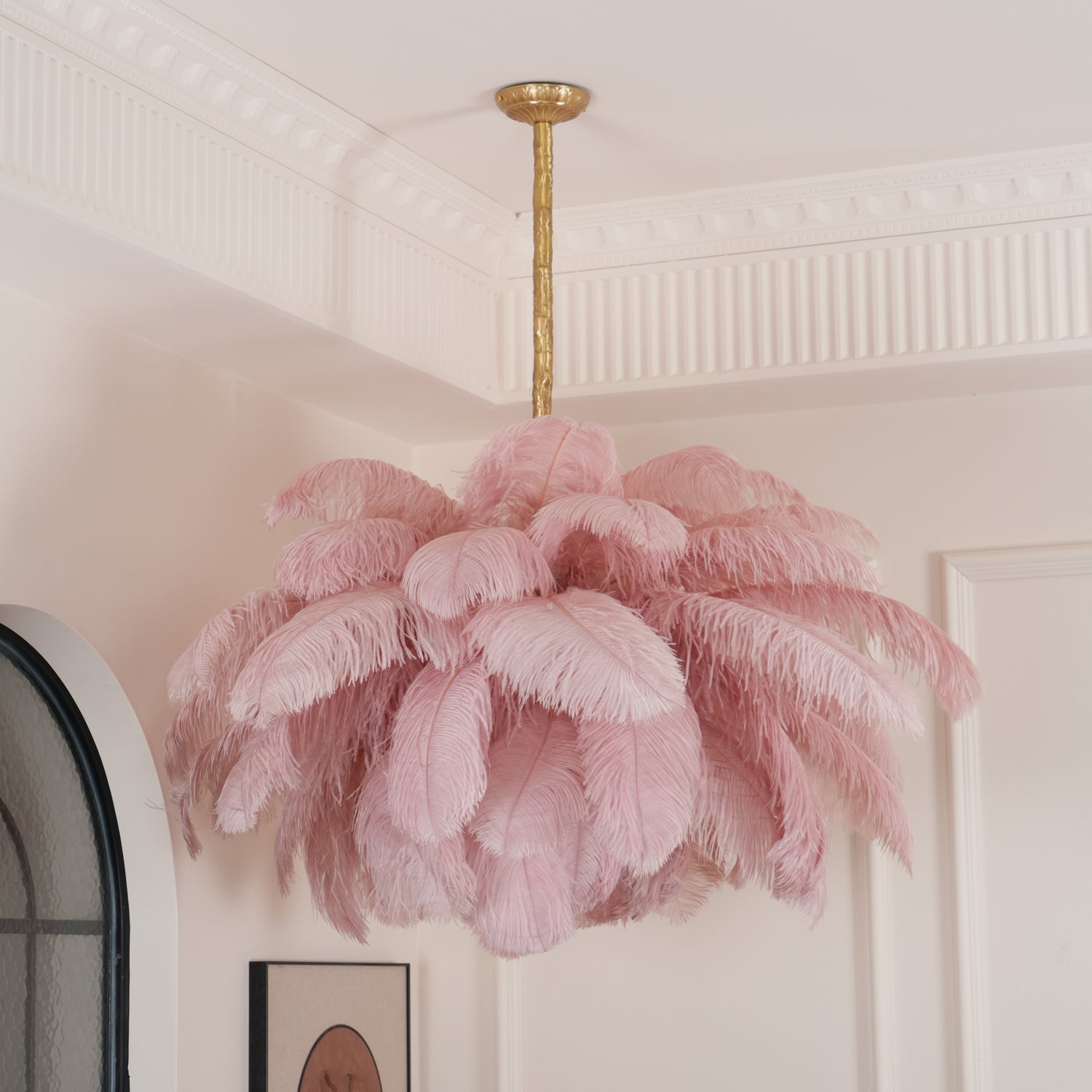 Luxury Ostrich Feather Brass Chandelier for Bedroom or Living Room