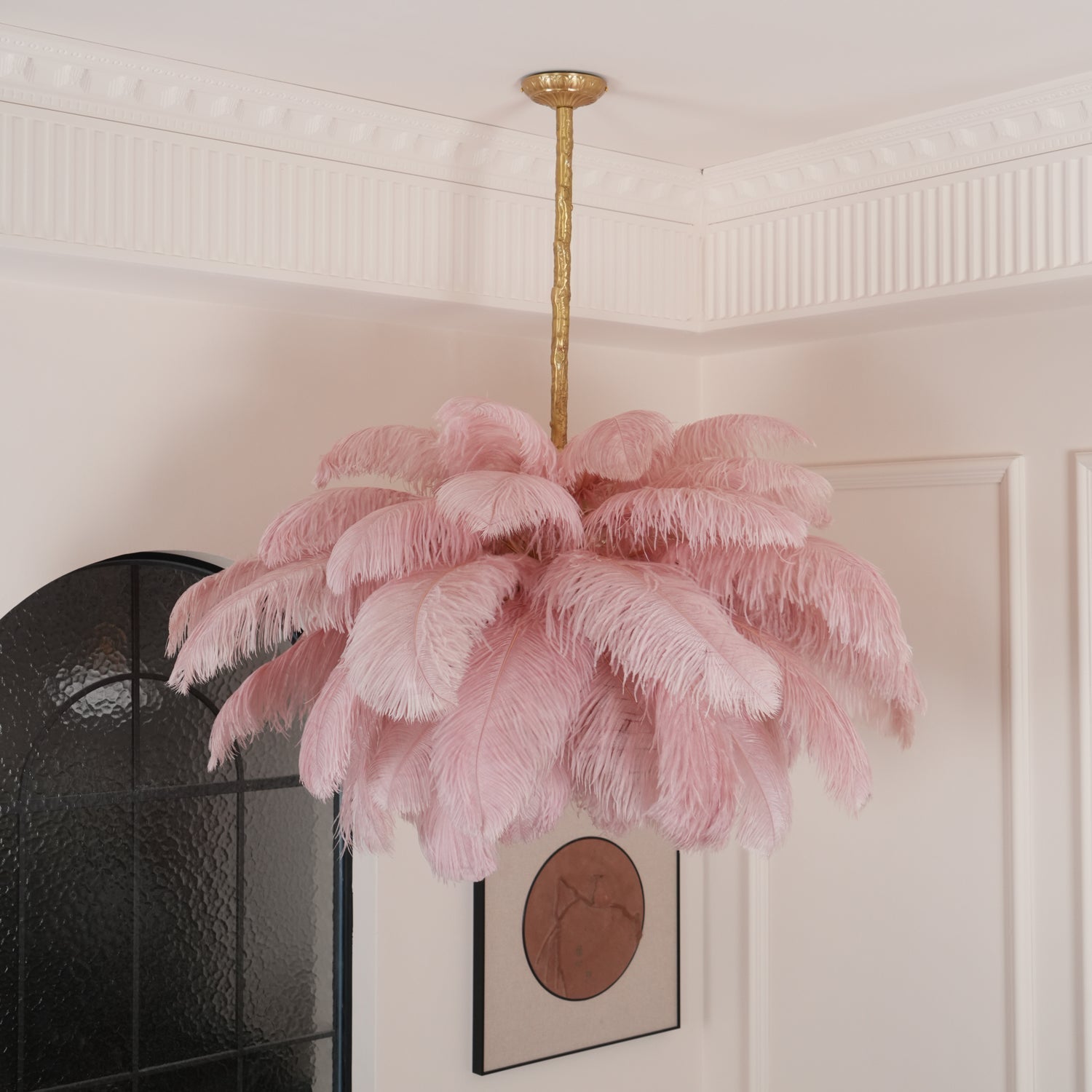 Luxury Ostrich Feather Brass Chandelier for Bedroom or Living Room