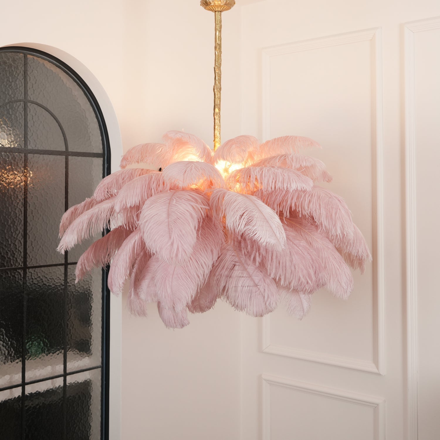 Luxury Ostrich Feather Brass Chandelier for Bedroom or Living Room