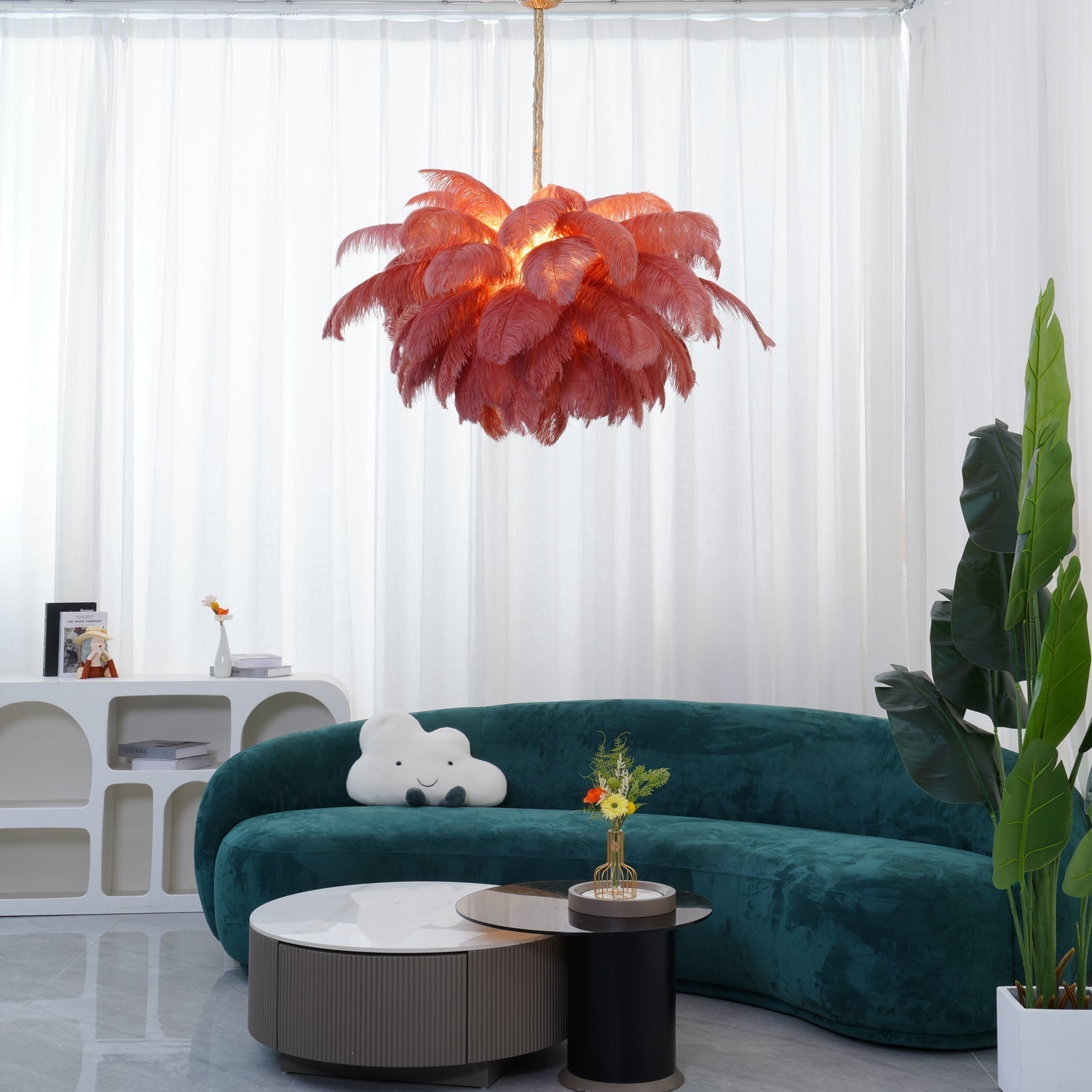 Luxury Ostrich Feather Brass Chandelier for Bedroom or Living Room