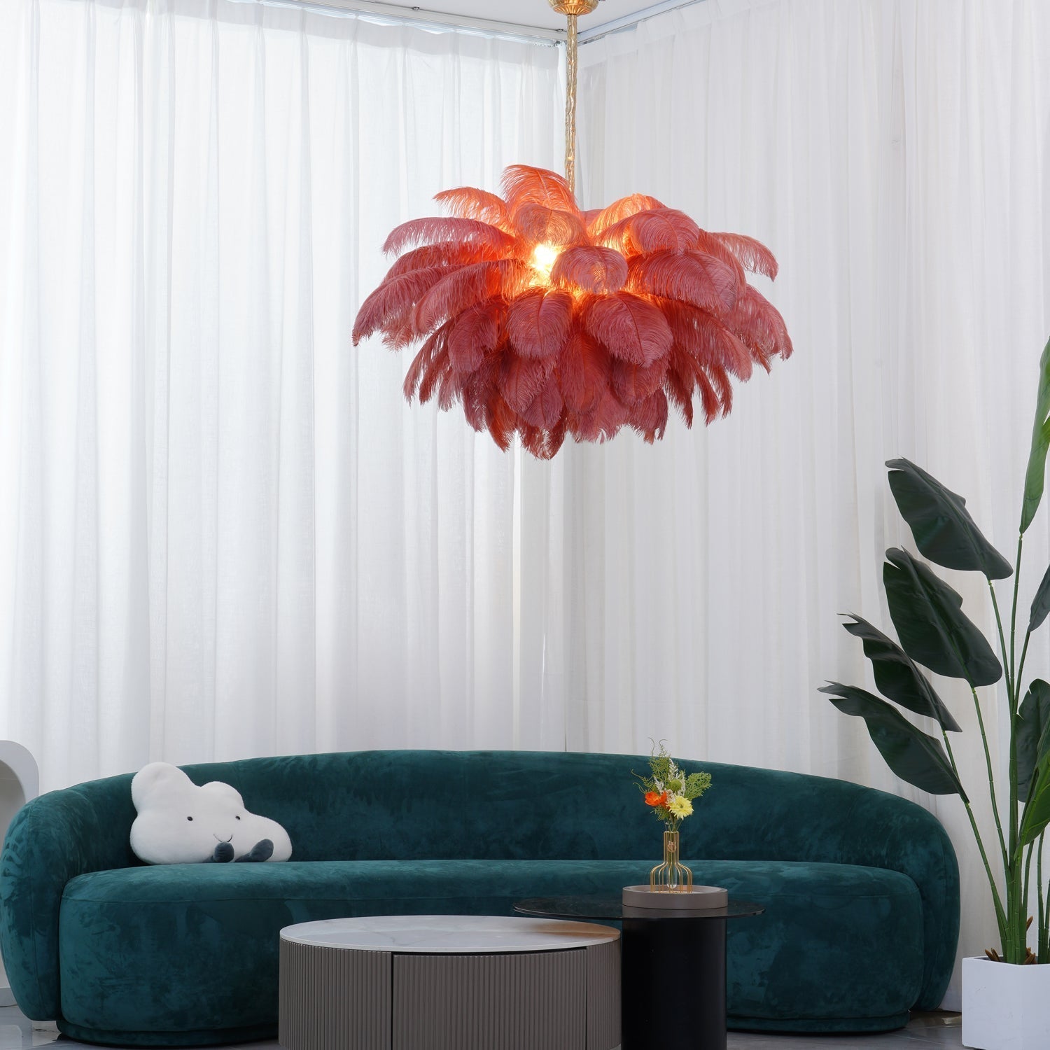 Luxury Ostrich Feather Brass Chandelier for Bedroom or Living Room