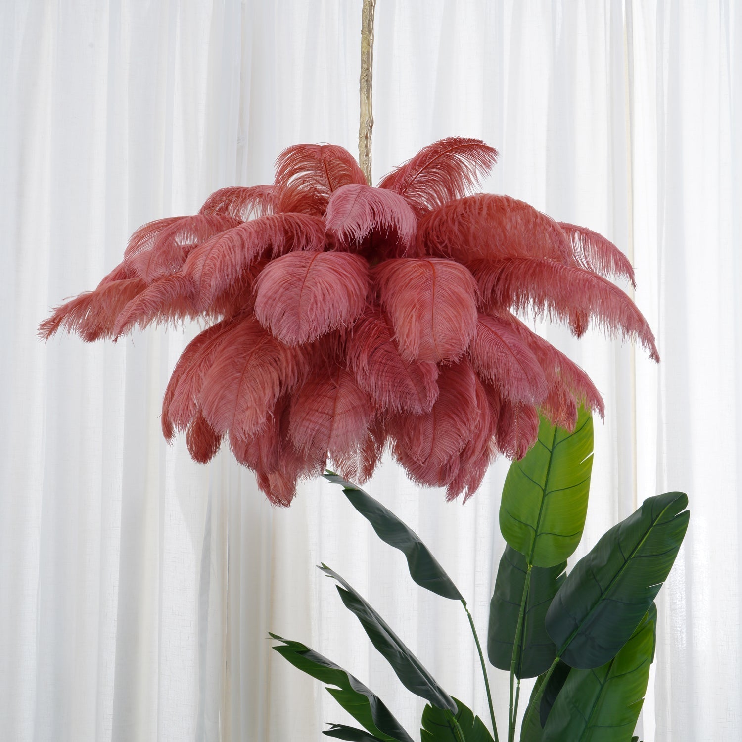 Luxury Ostrich Feather Brass Chandelier for Bedroom or Living Room