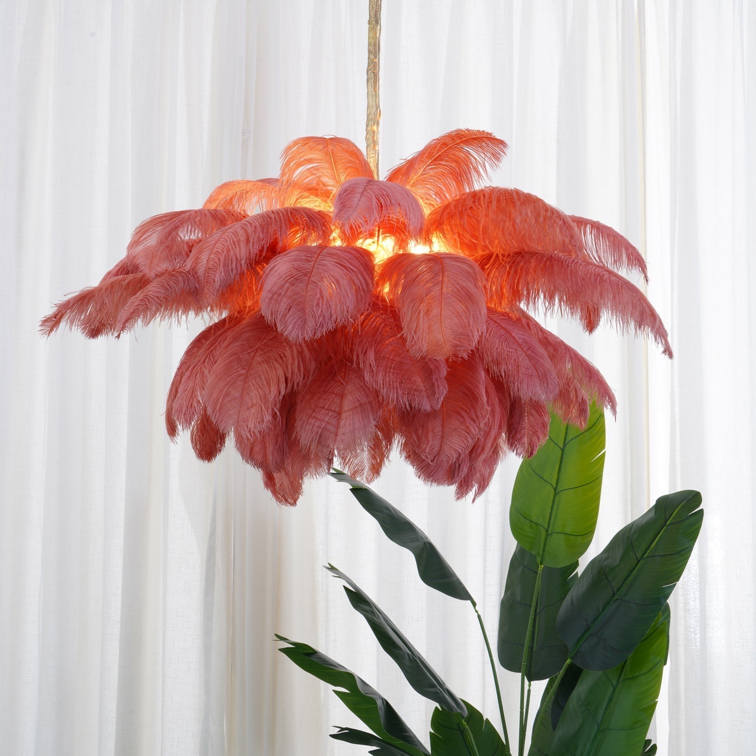Luxury Ostrich Feather Brass Chandelier for Bedroom or Living Room
