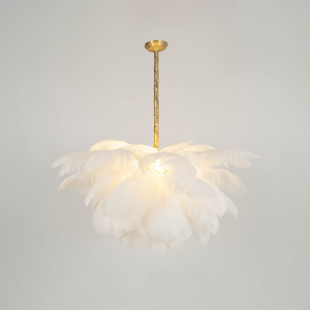 Luxury Ostrich Feather Brass Chandelier for Bedroom or Living Room