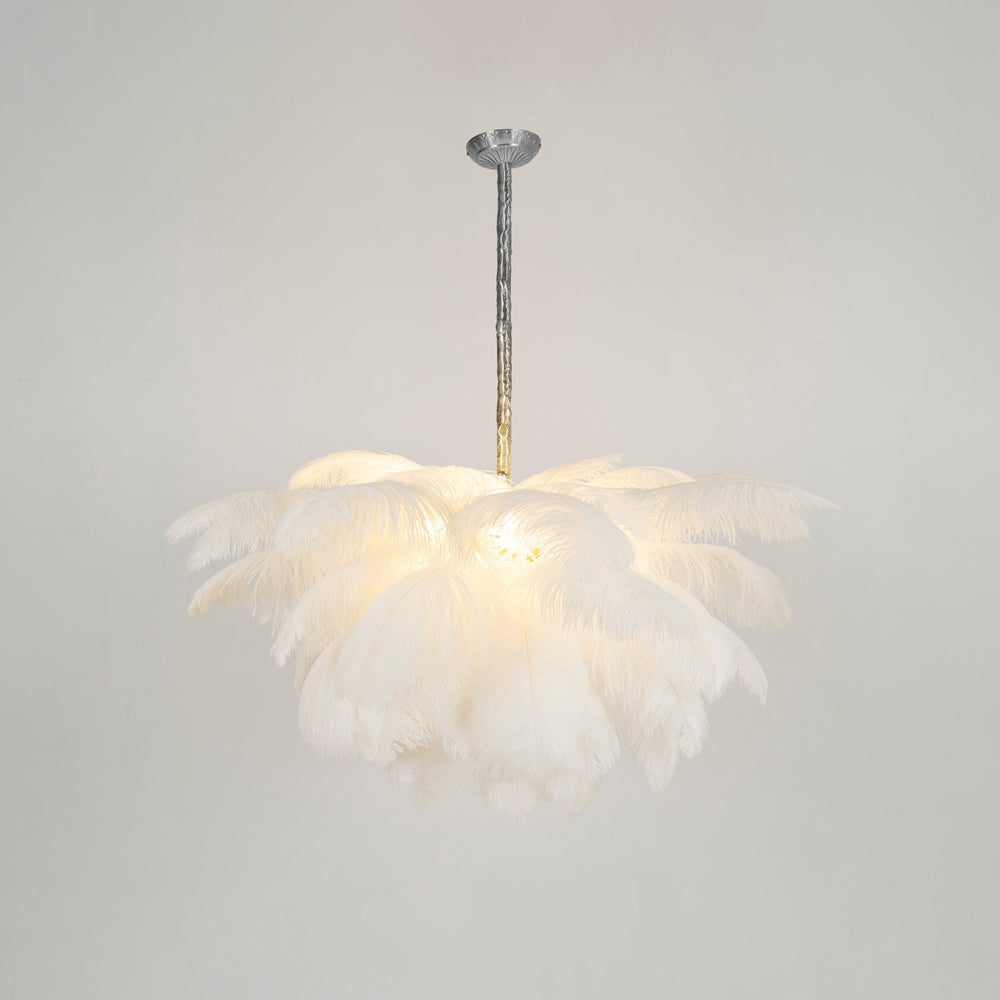 Luxury Ostrich Feather Brass Chandelier for Bedroom or Living Room