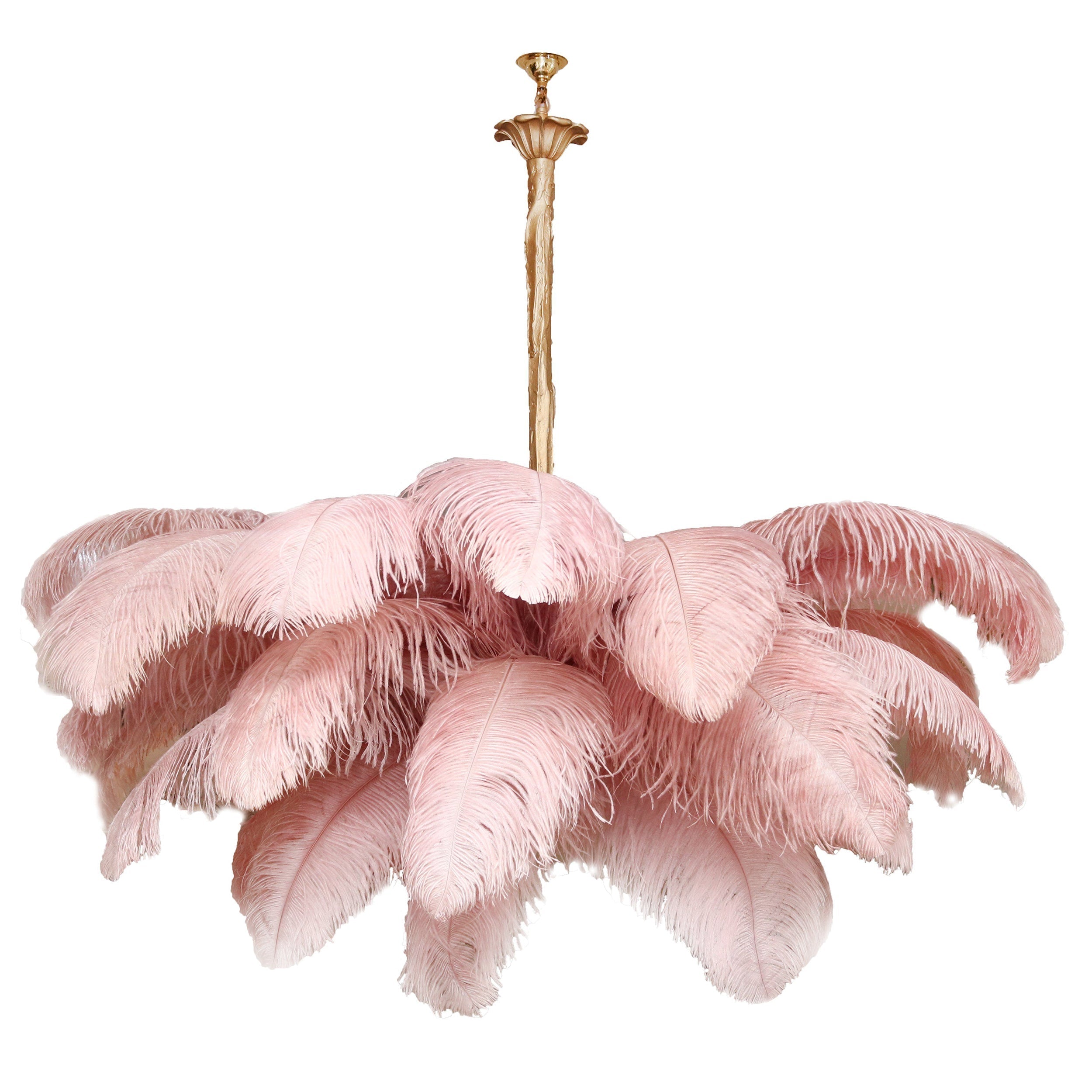 Luxury Ostrich Feather Brass Chandelier for Bedroom or Living Room