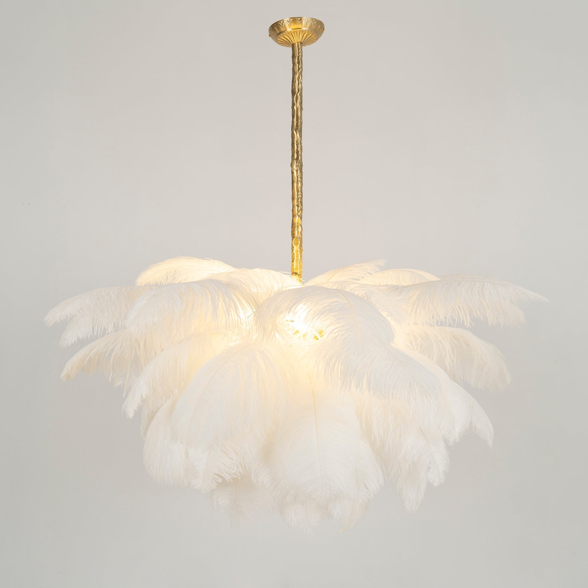 Luxury Ostrich Feather Brass Chandelier for Bedroom or Living Room