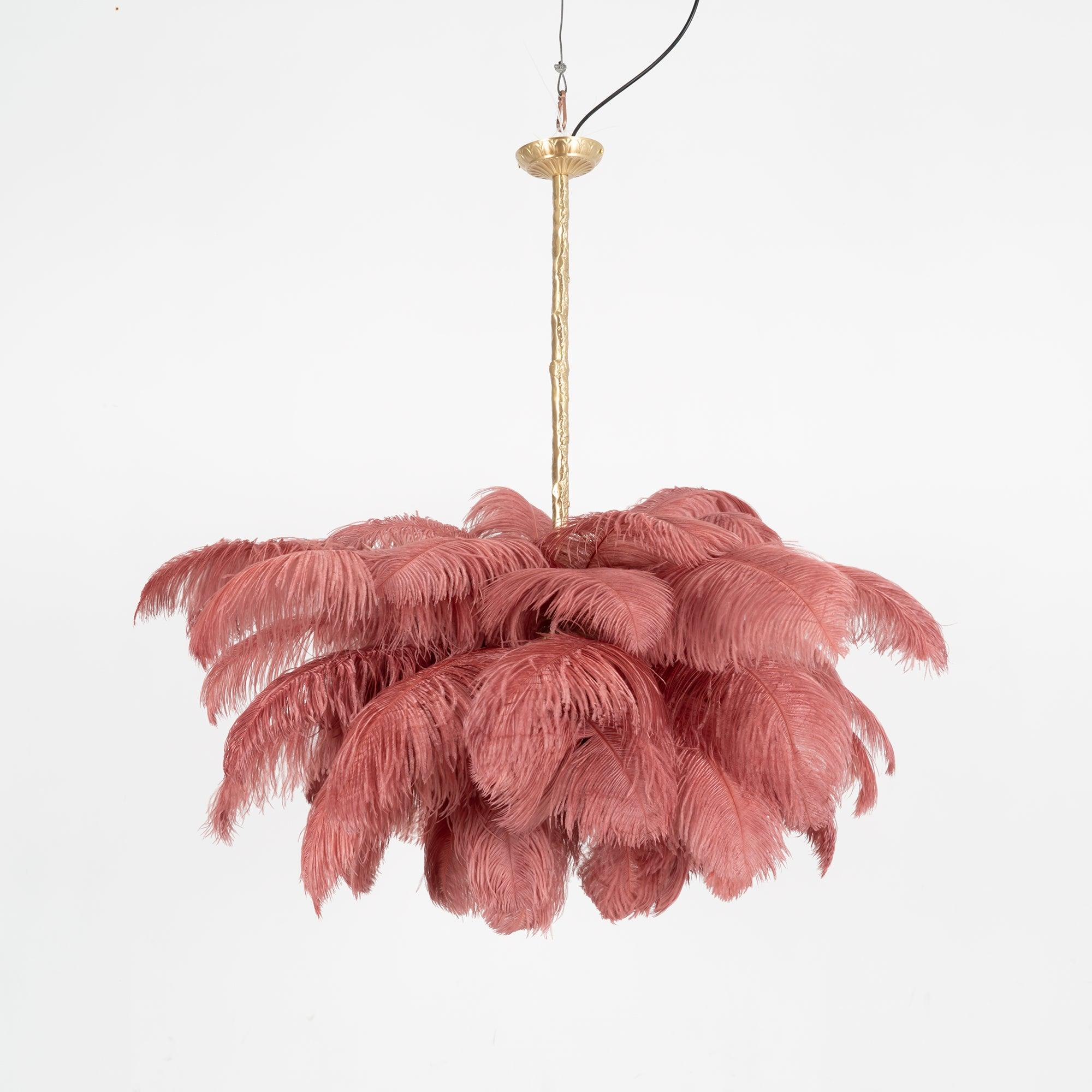 Luxury Ostrich Feather Brass Chandelier for Bedroom or Living Room